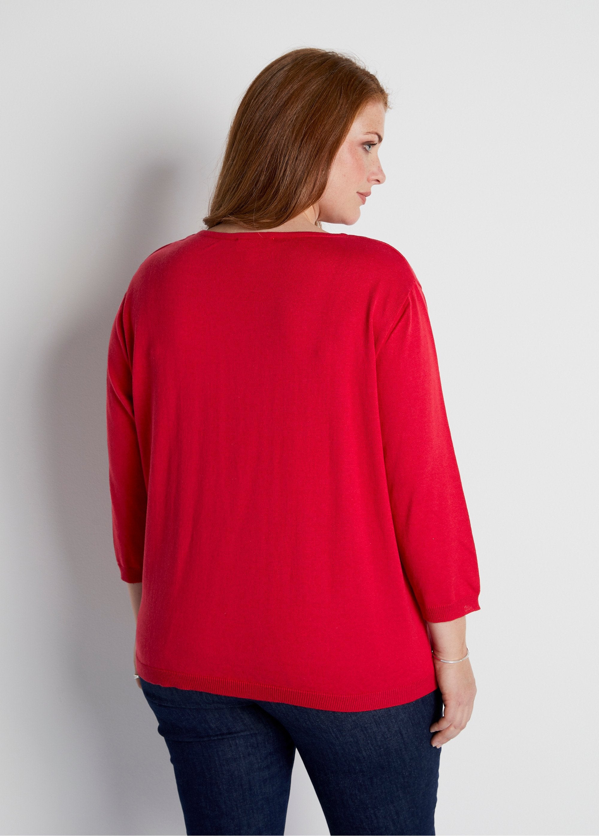 Pull_col_rond_manches_3/4_fantaisie_cloutée_Cerise_DO1_curvy