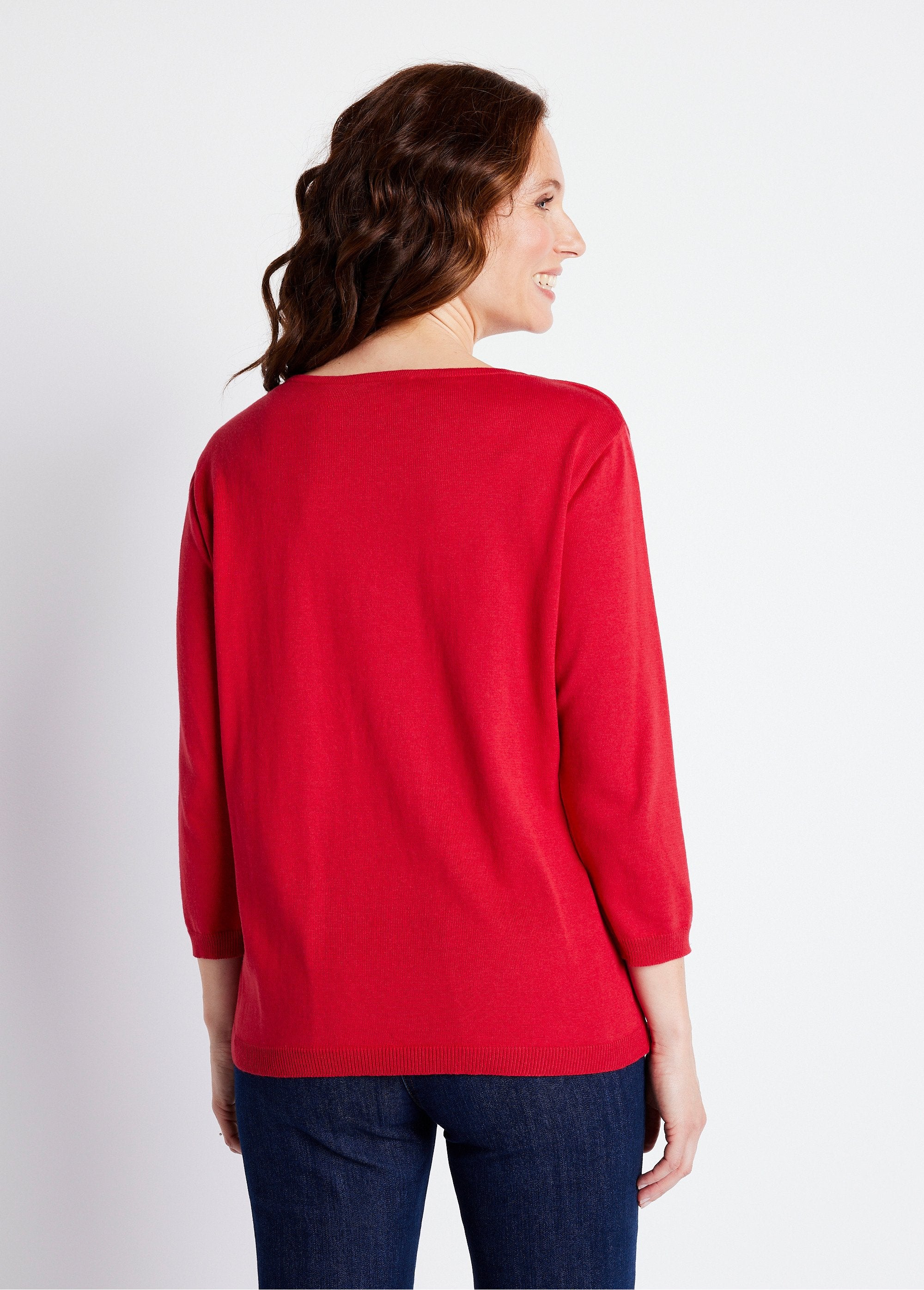 Pull_col_rond_manches_3/4_fantaisie_cloutée_Cerise_DO1_slim