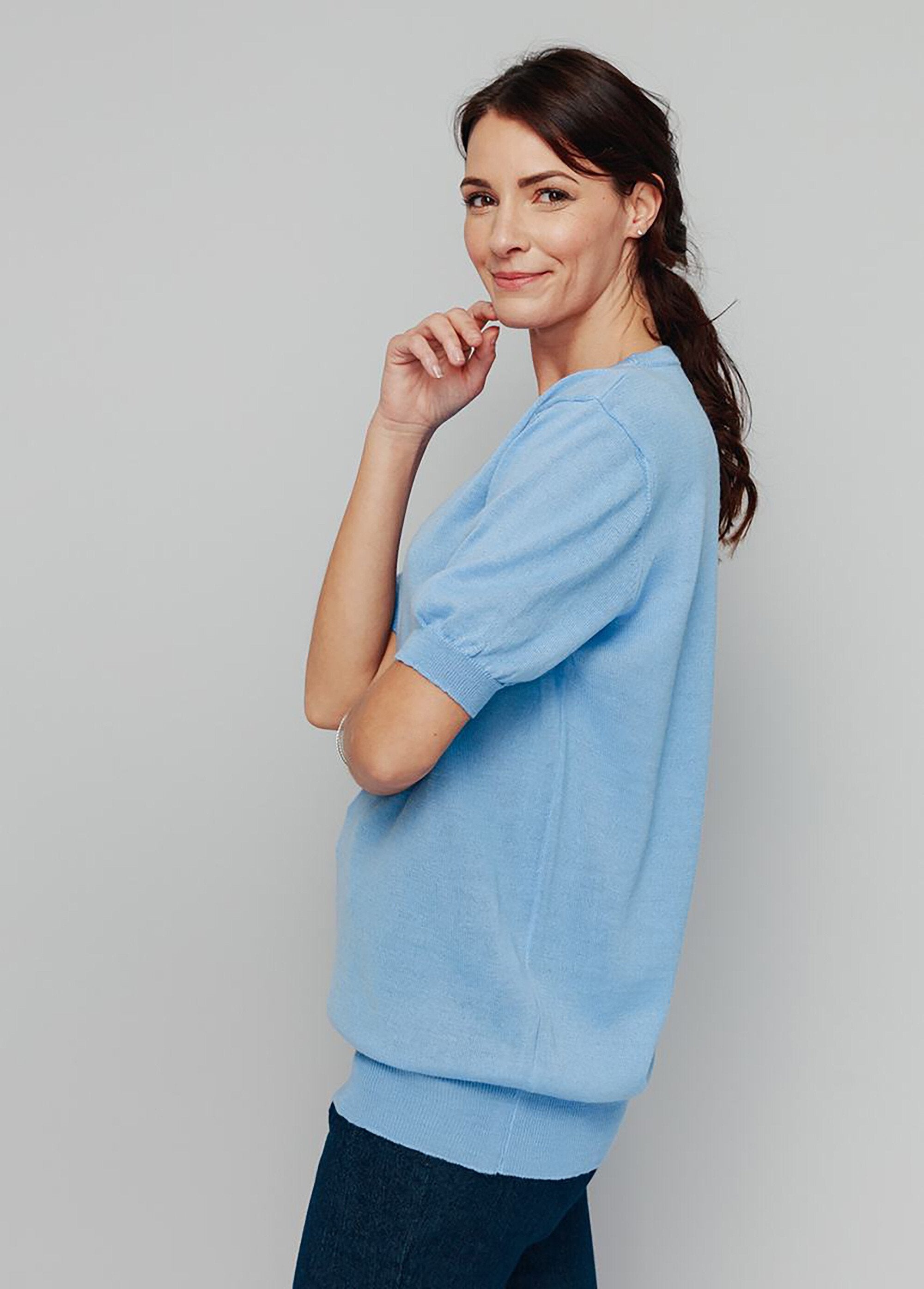 Pull_laine_mérinos_manches_courtes_Bleu_nuage_DR1_slim