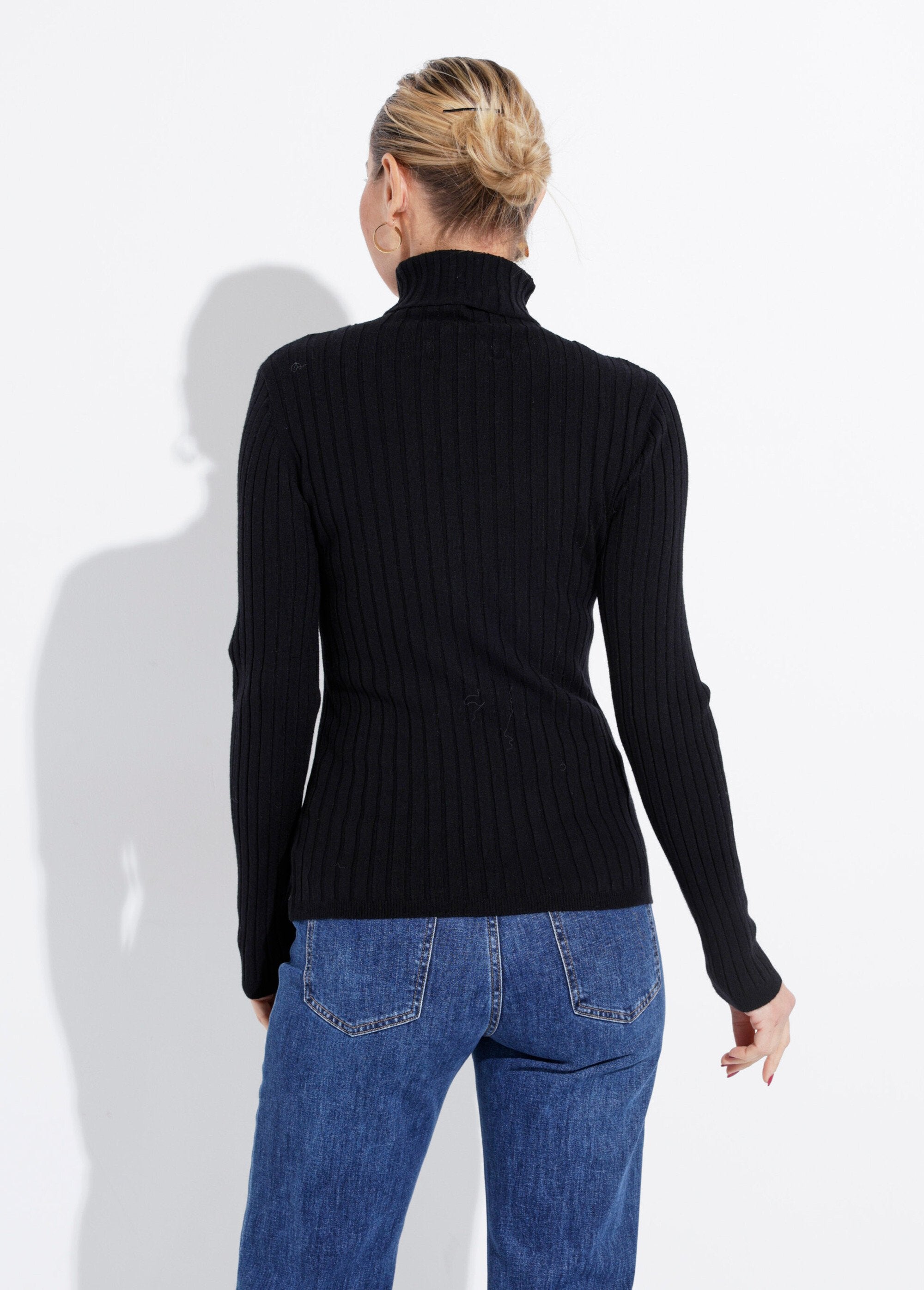 Pull_col_roulé_fin,_mailles_plates_Noir_DO1_slim