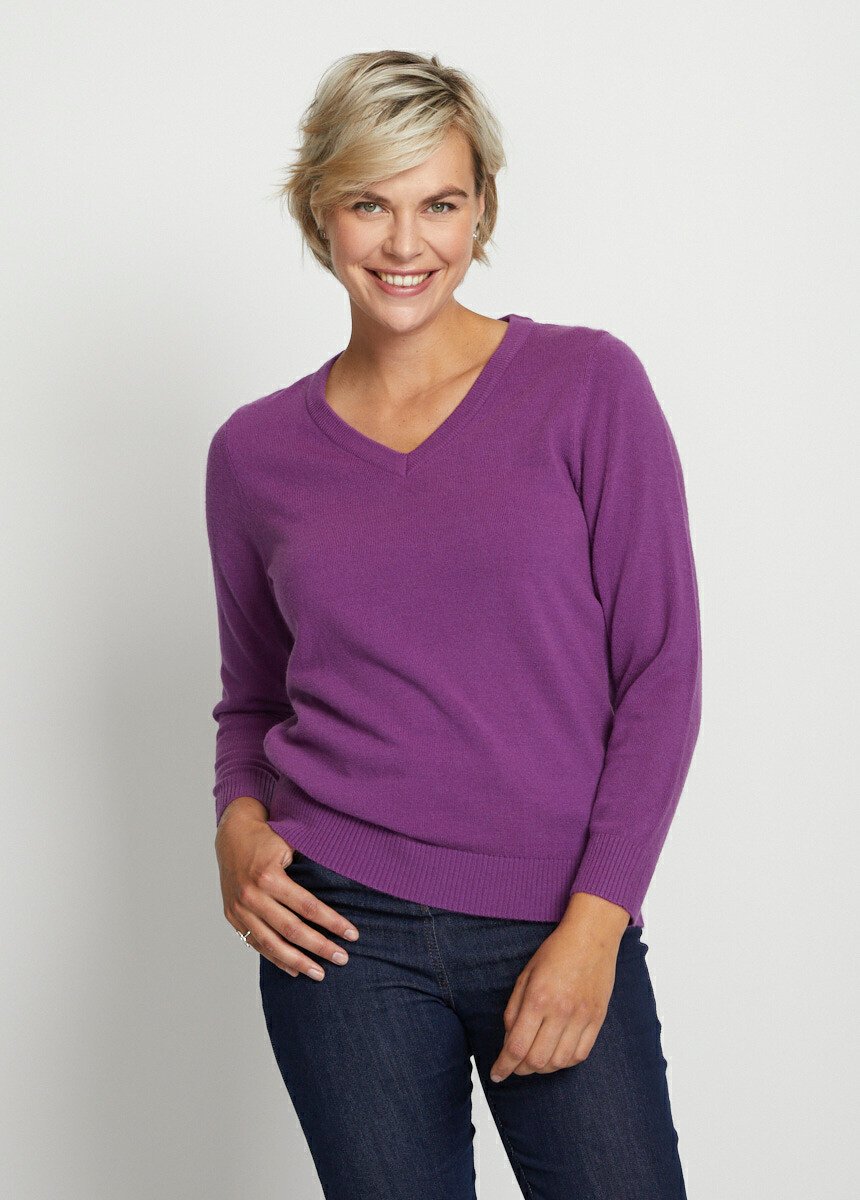 Pull_doux_col_V_manches_longues_Violet_FA1_slim