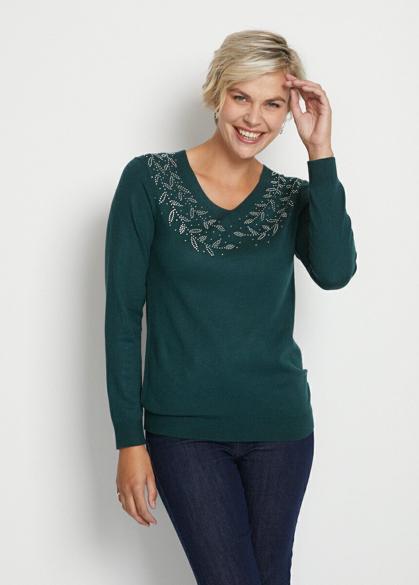 Camisola_de_manga_comprida_com_decote_em_V_e_strass_Verde_pinho_FA1_slim