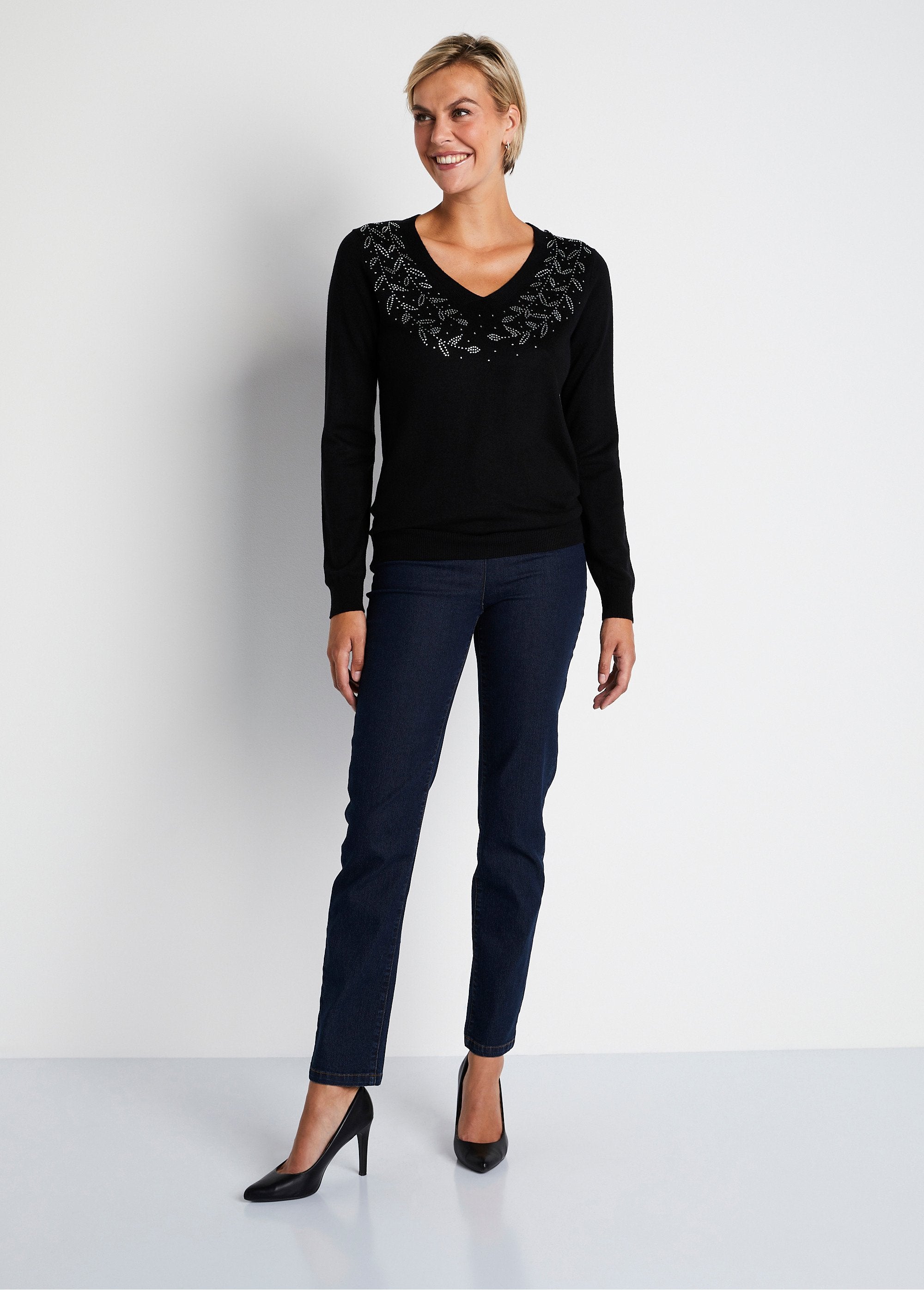 Pull_col_V_strassé_manches_longues_Noir_SF1_slim