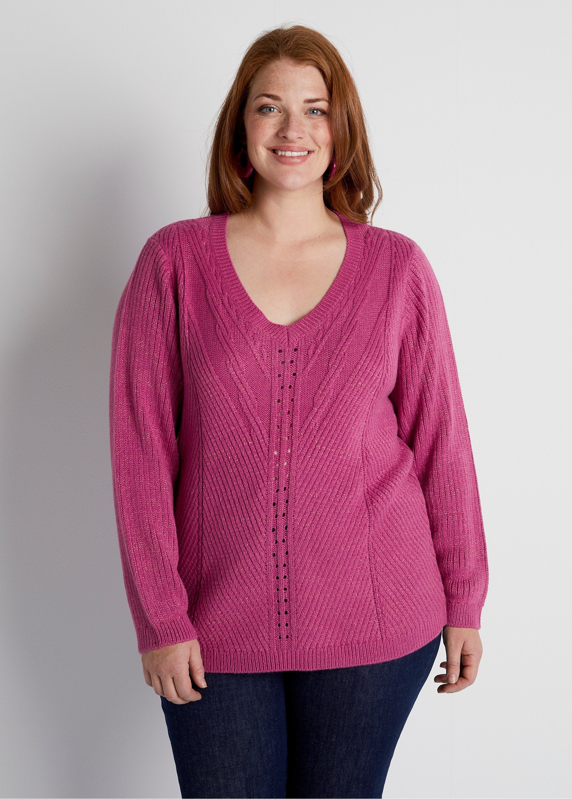 Pull_col_V_uni_maille_fantaisie_Cassis_FA1_curvy