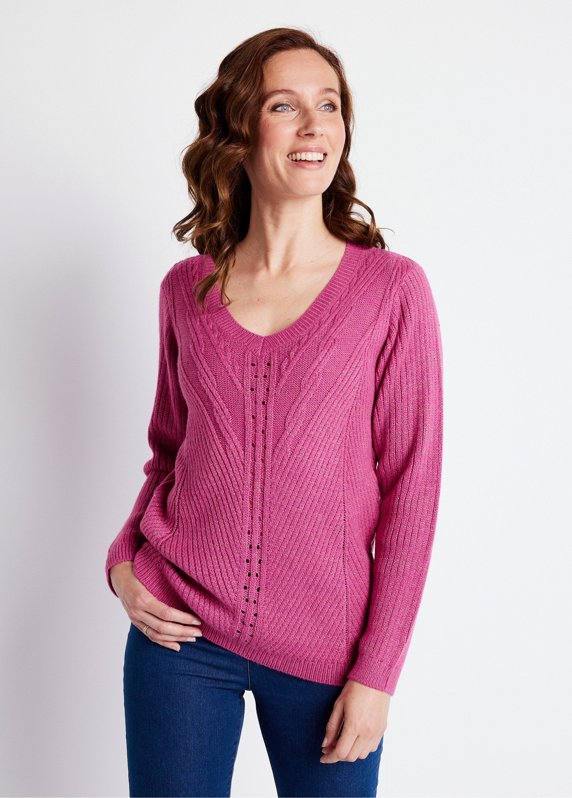 Pull_col_V_uni_maille_fantaisie_Cassis_FA1_slim