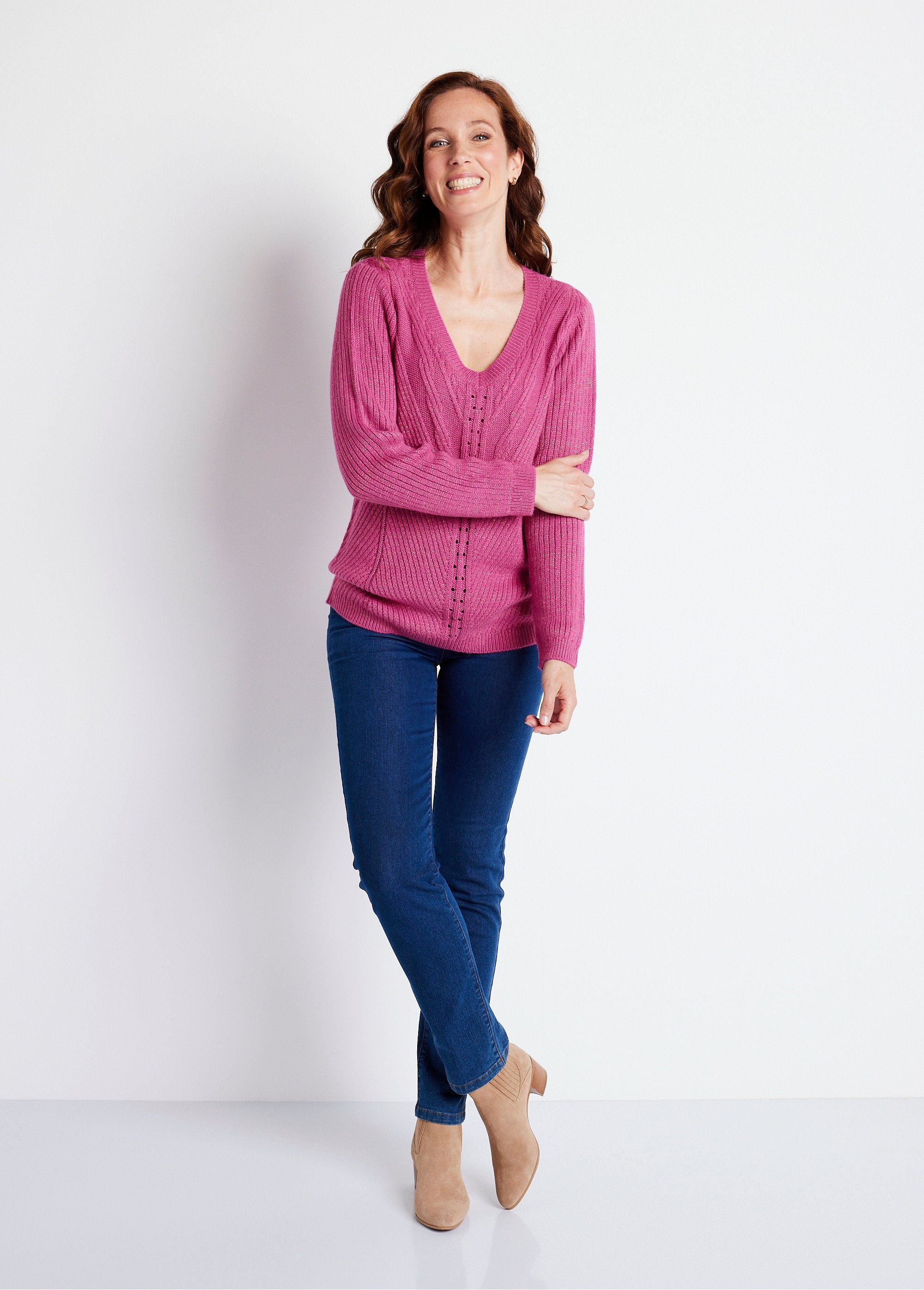 Pull_col_V_uni_maille_fantaisie_Cassis_SF1_slim