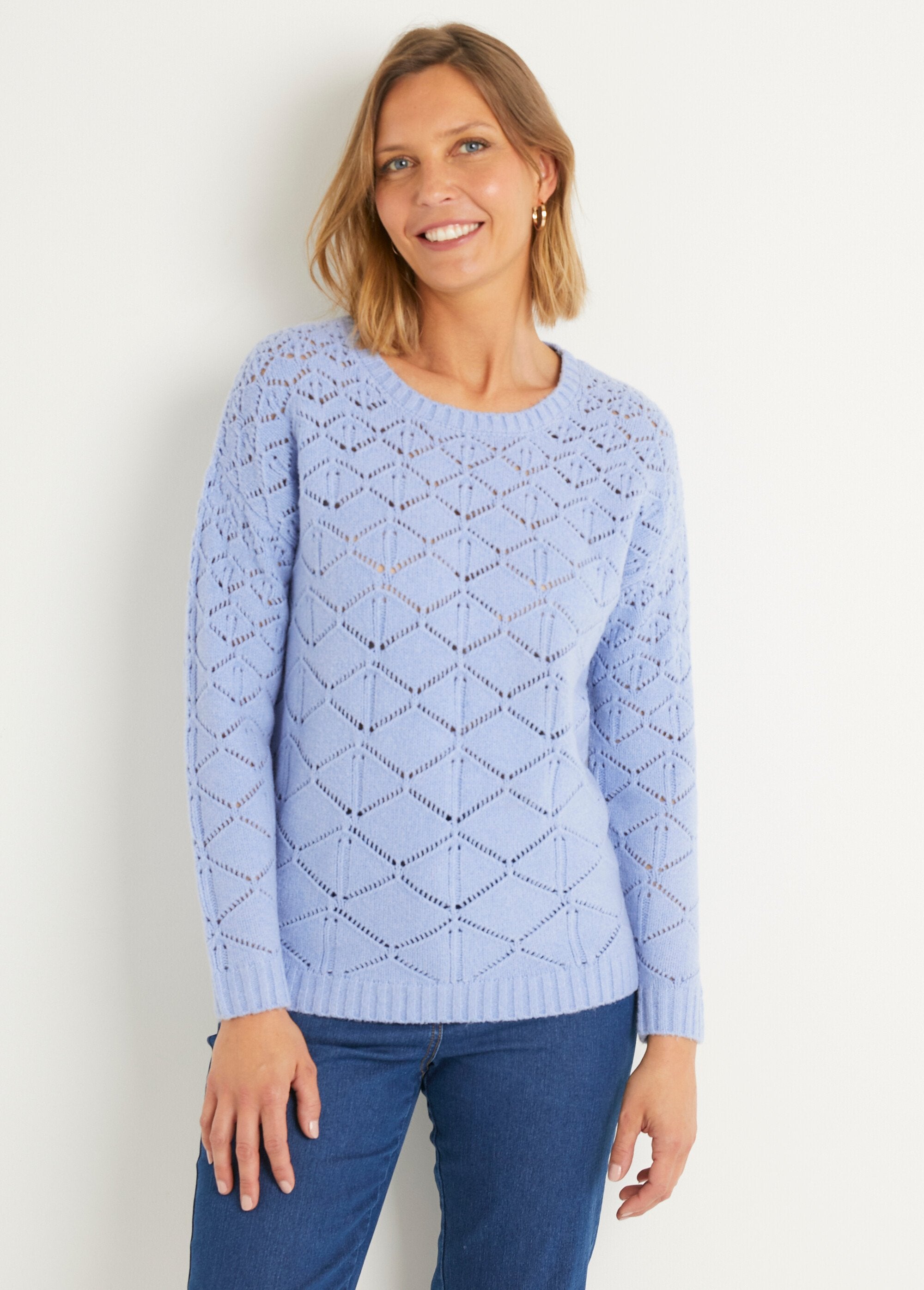 Pull_court_ajouré_col_rond_manches_longues_Bleu_FA1_slim