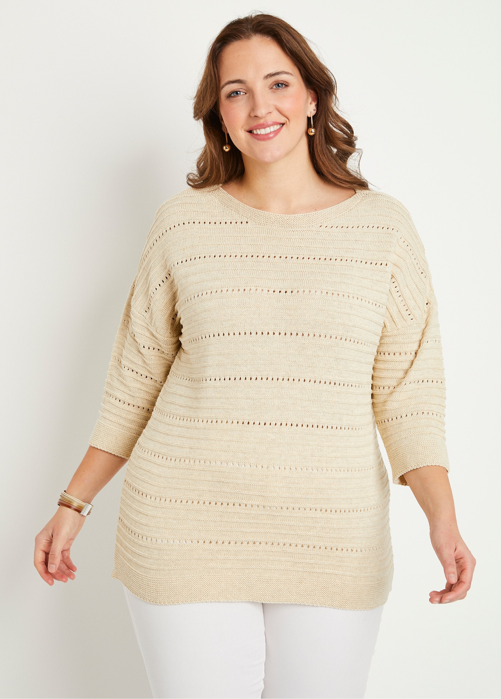 Pull_court_ajouré_manches_3/4_Ficelle_FA1_curvy