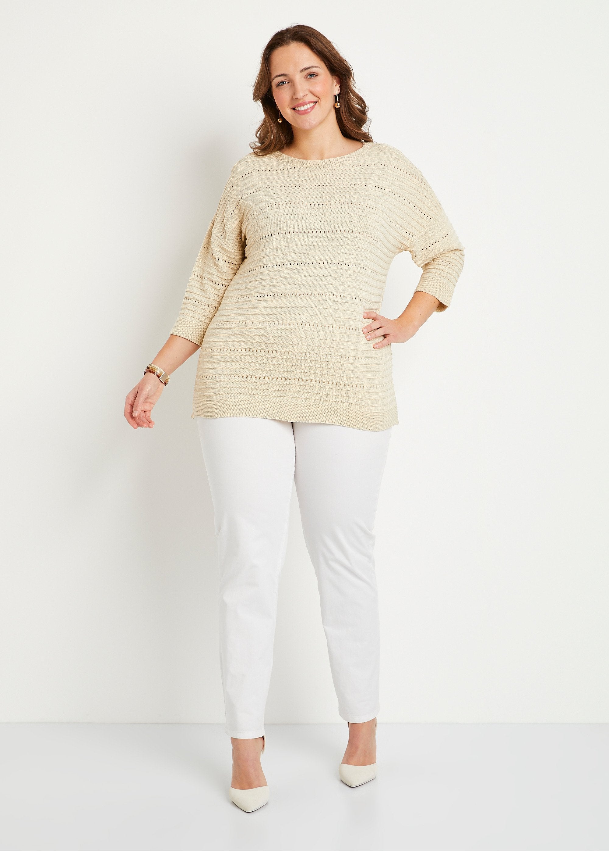 Pull_court_ajouré_manches_3/4_Ficelle_SF1_curvy