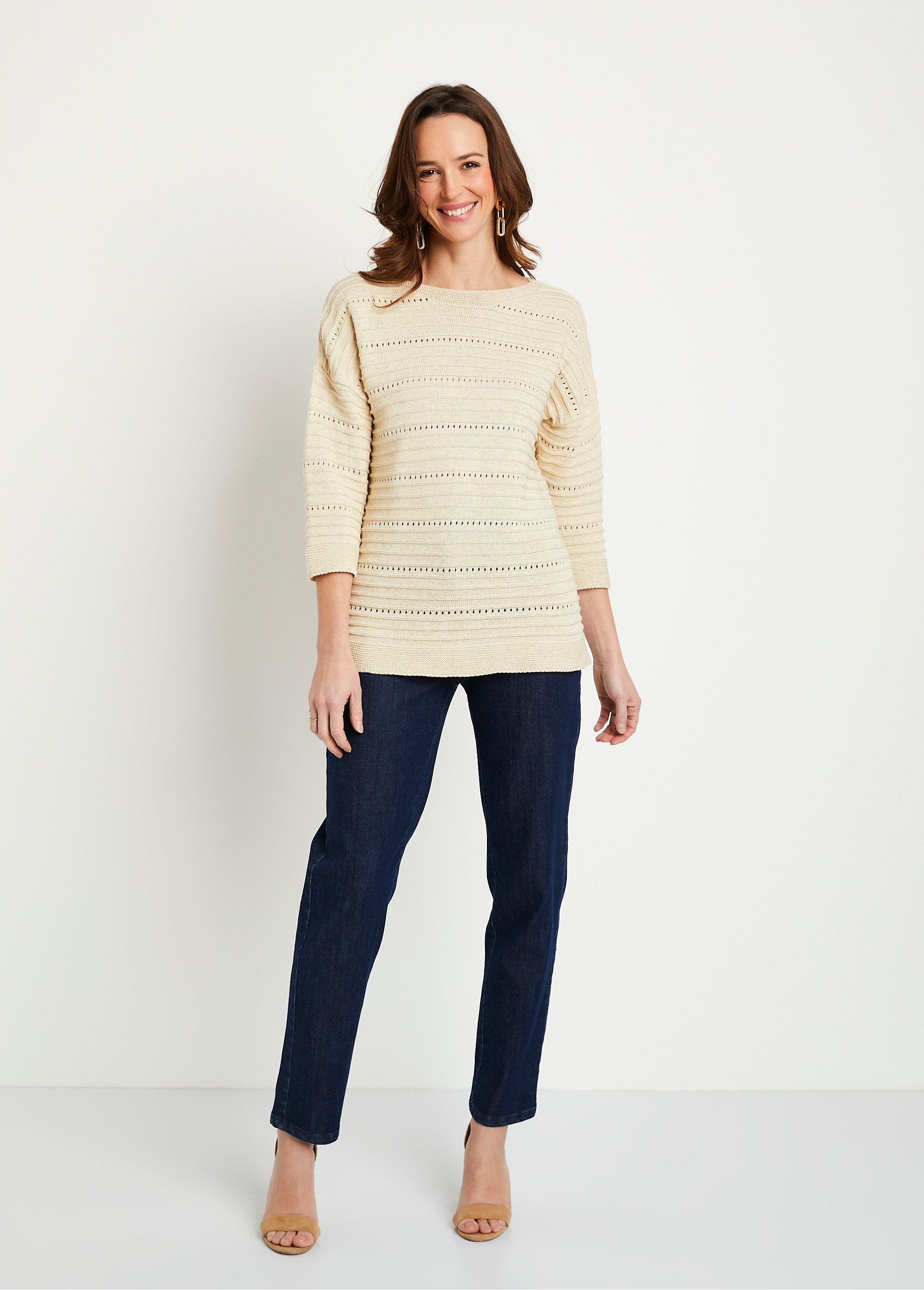 Pull_court_ajouré_manches_3/4_Ficelle_SF1_slim