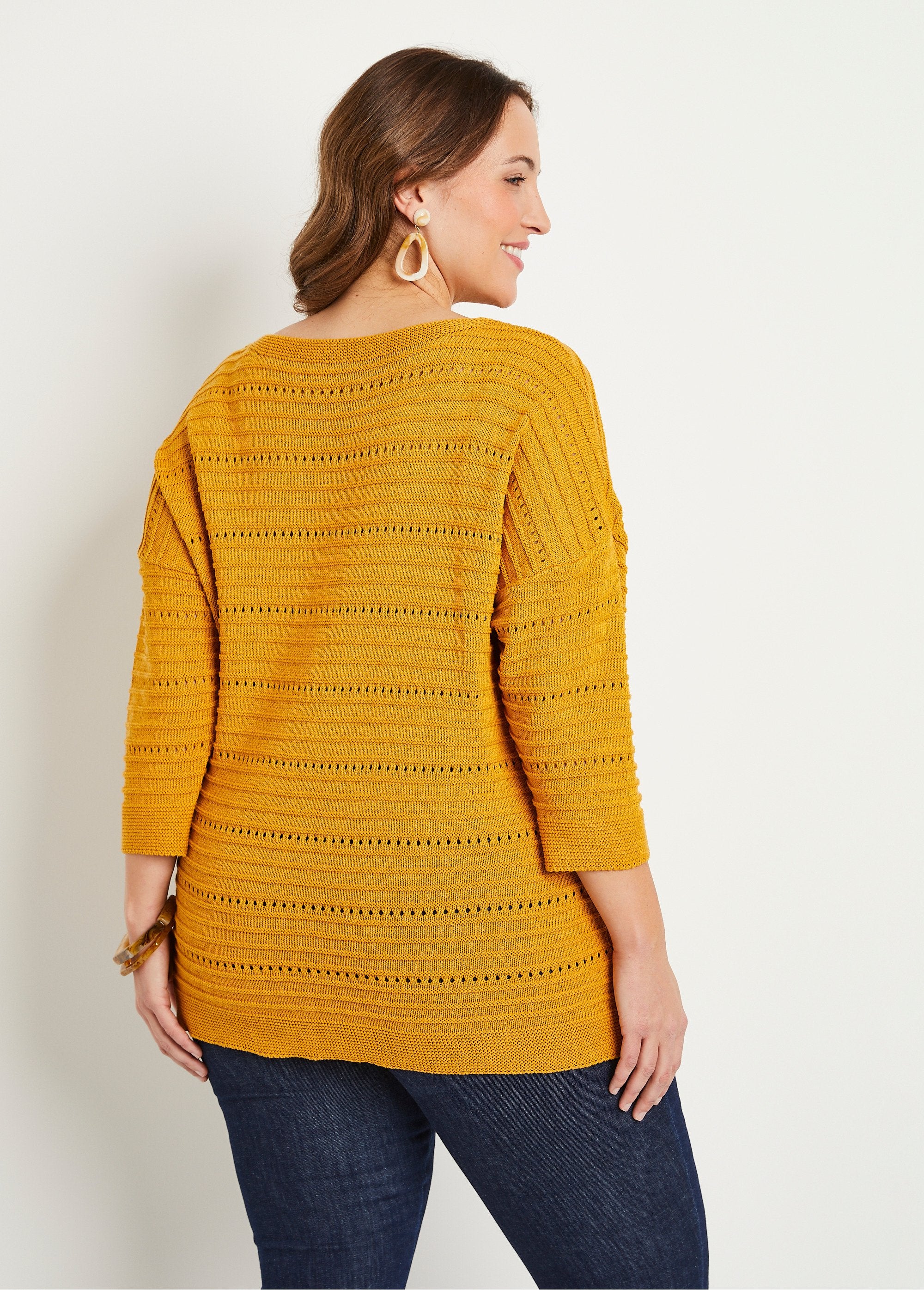 Pull_court_ajouré_manches_3/4_Miel_DO1_curvy