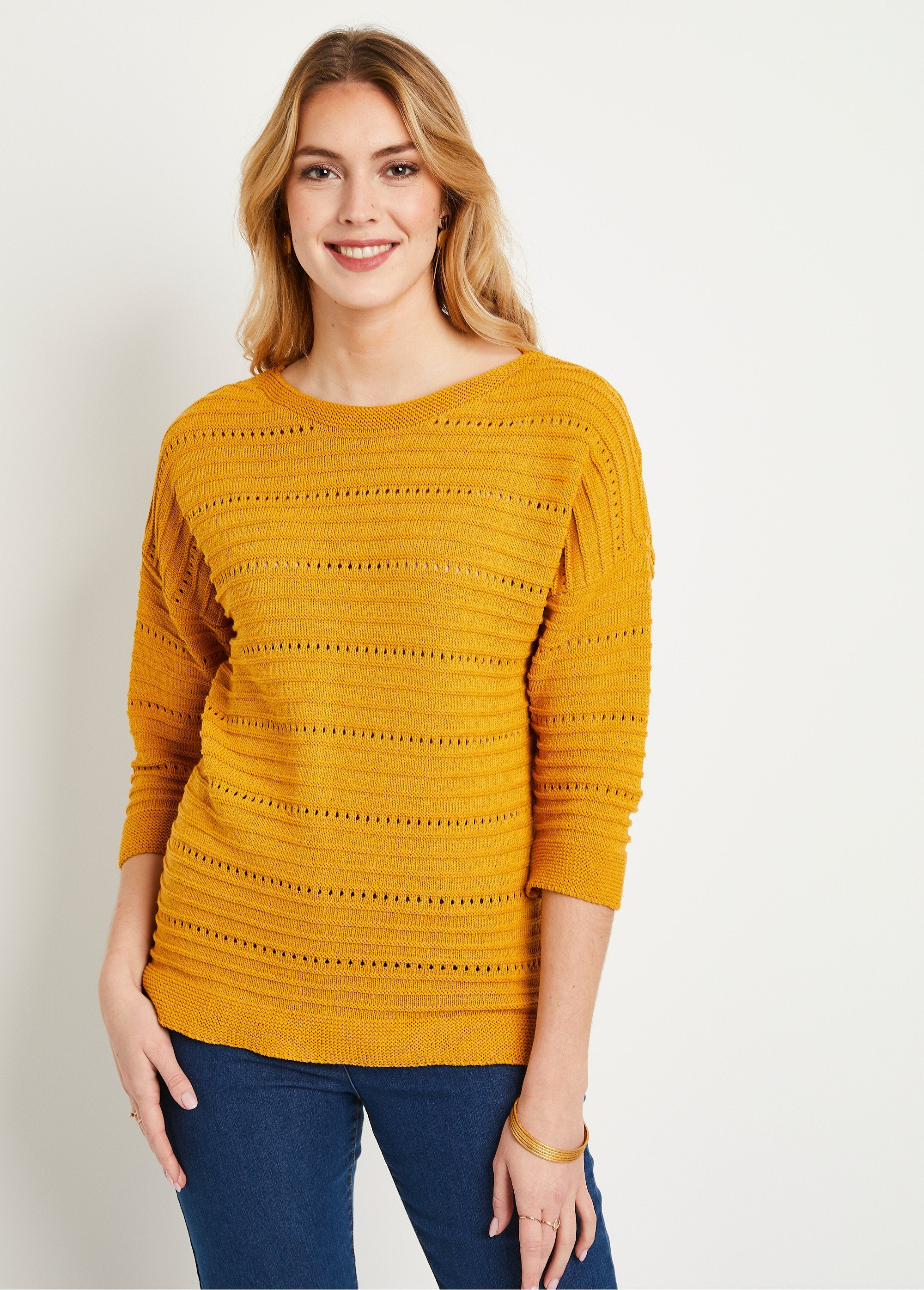 Pull_court_ajouré_manches_3/4_Miel_FA1_slim