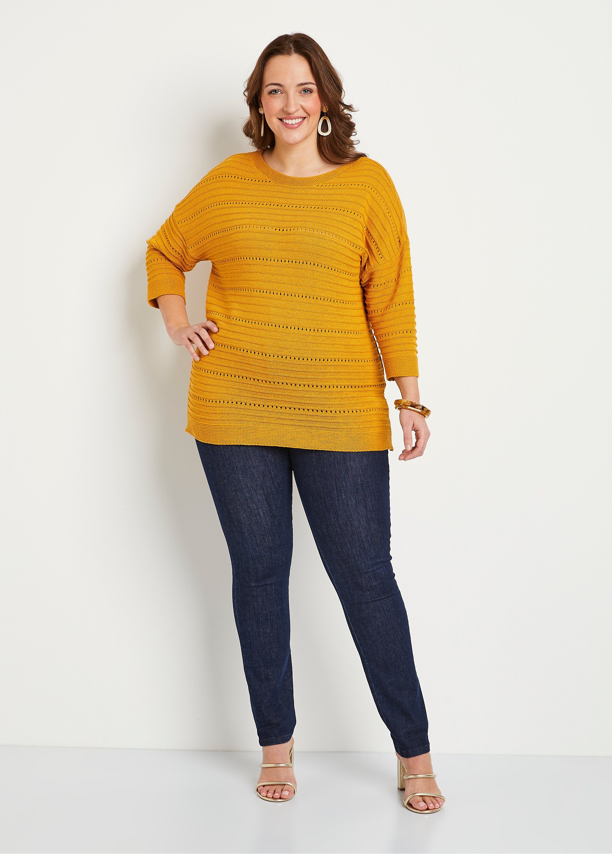 Pull_court_ajouré_manches_3/4_Miel_SF1_curvy