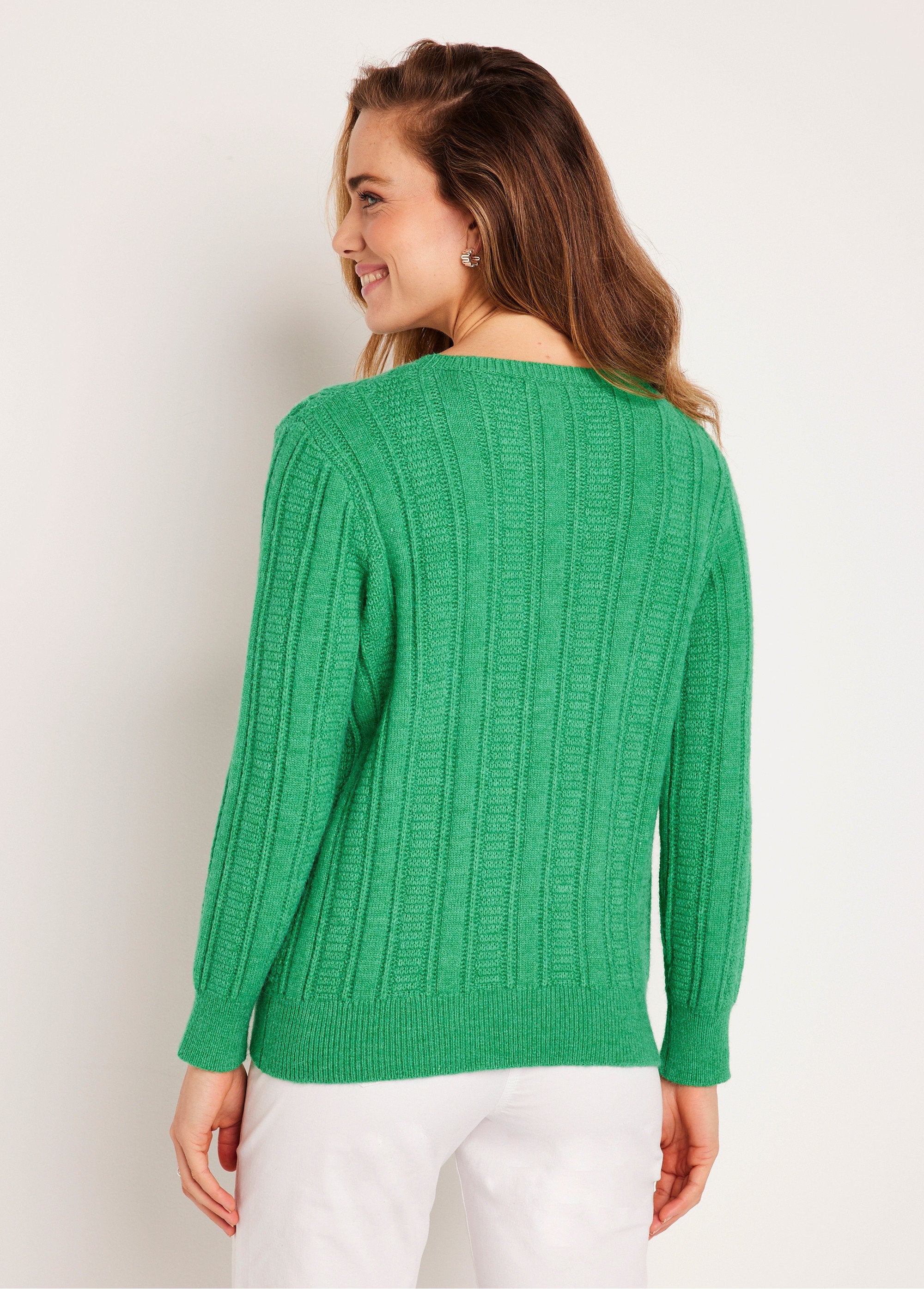 Pull_doux_ajouré_boules_col_rond_Vert_DO1_slim