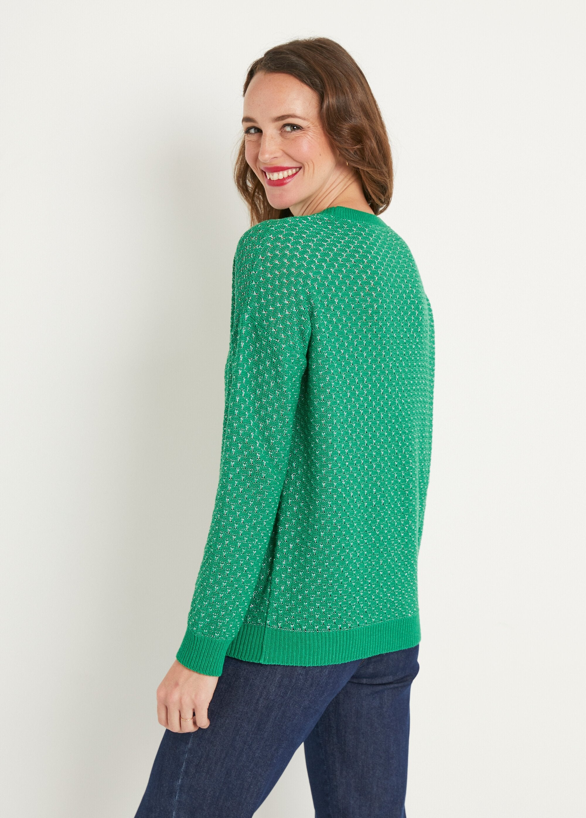 Pull_doux_brillant_mélange_coton_col_rond_Vert_DO1_slim