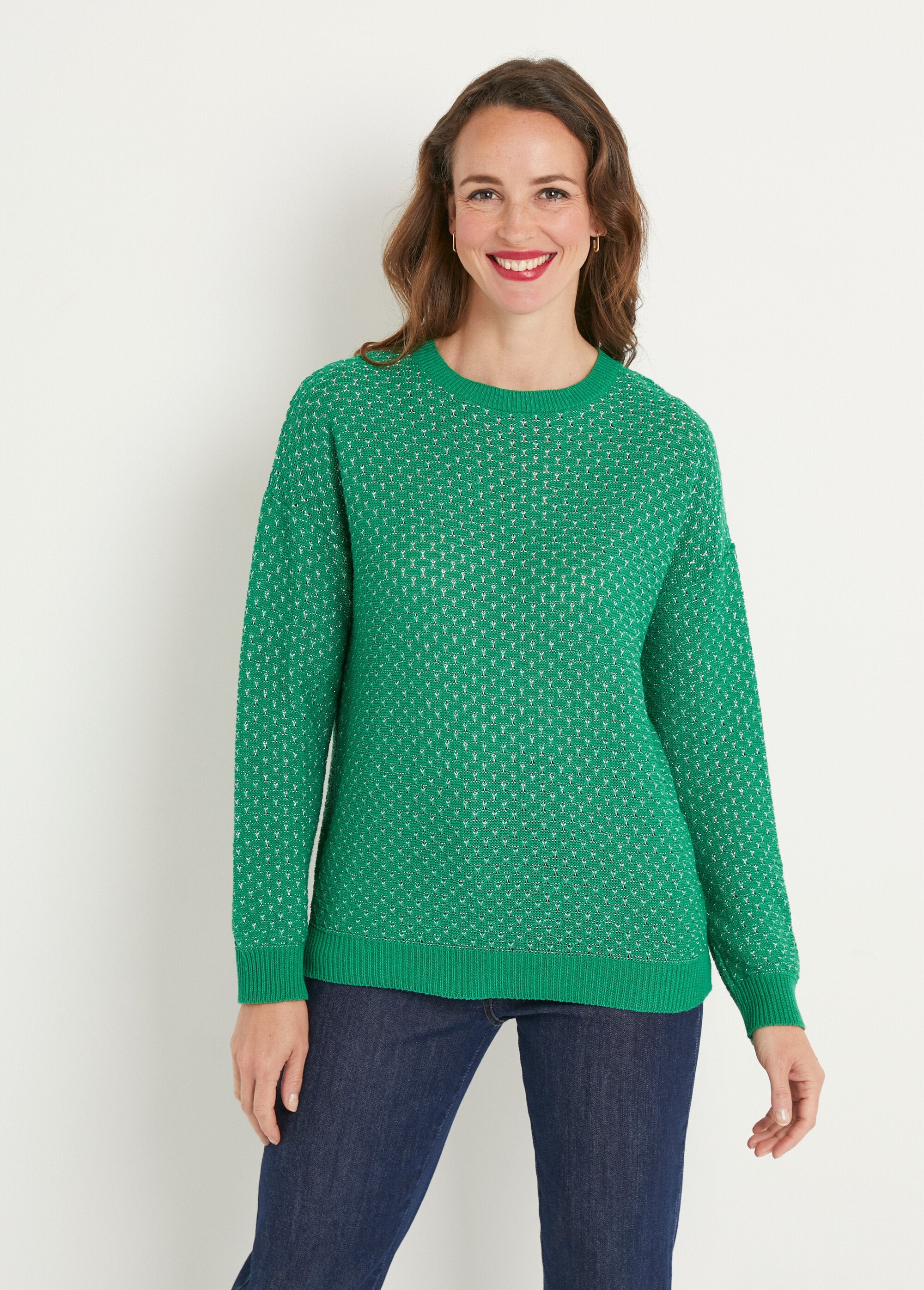 Pull_doux_brillant_mélange_coton_col_rond_Vert_FA1_slim