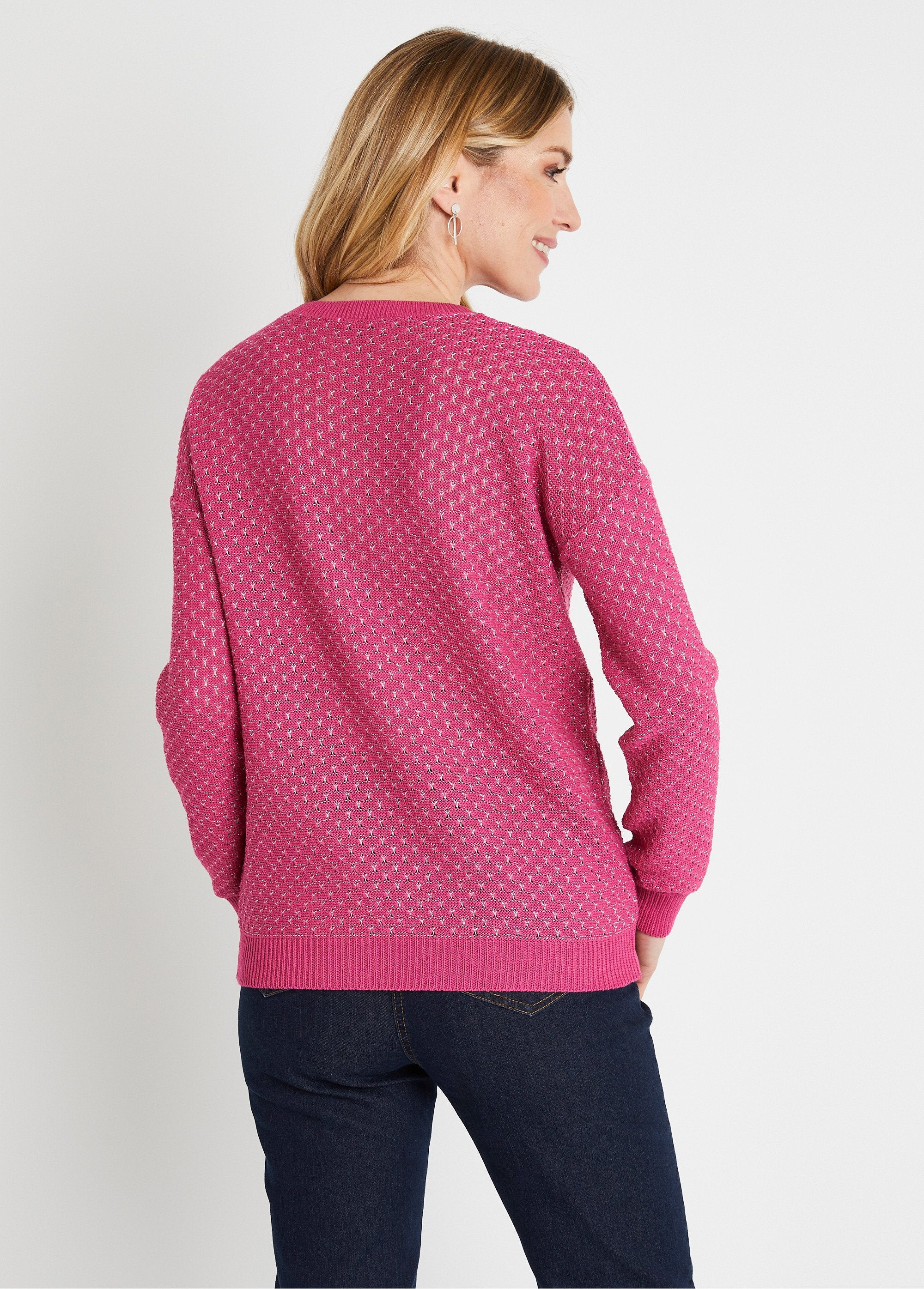 Pull_doux_brillant_mélange_coton_col_rond_Fuchsia_DO1_slim