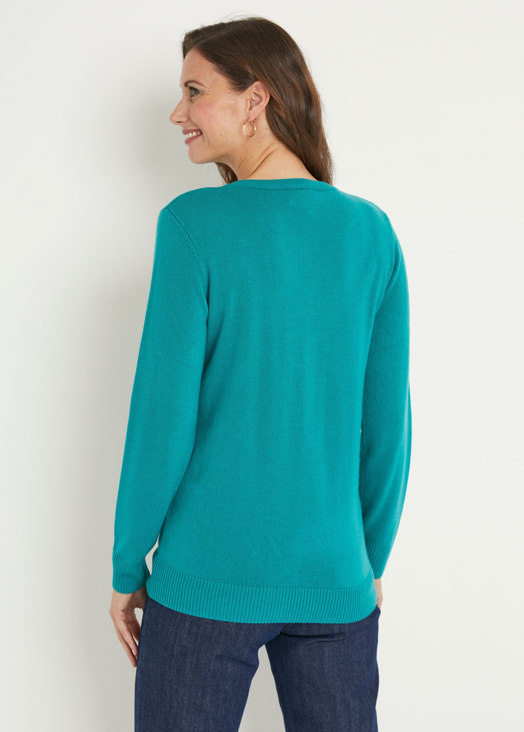 Pull_doux_col_V_manches_longues_Vert_DO1_slim