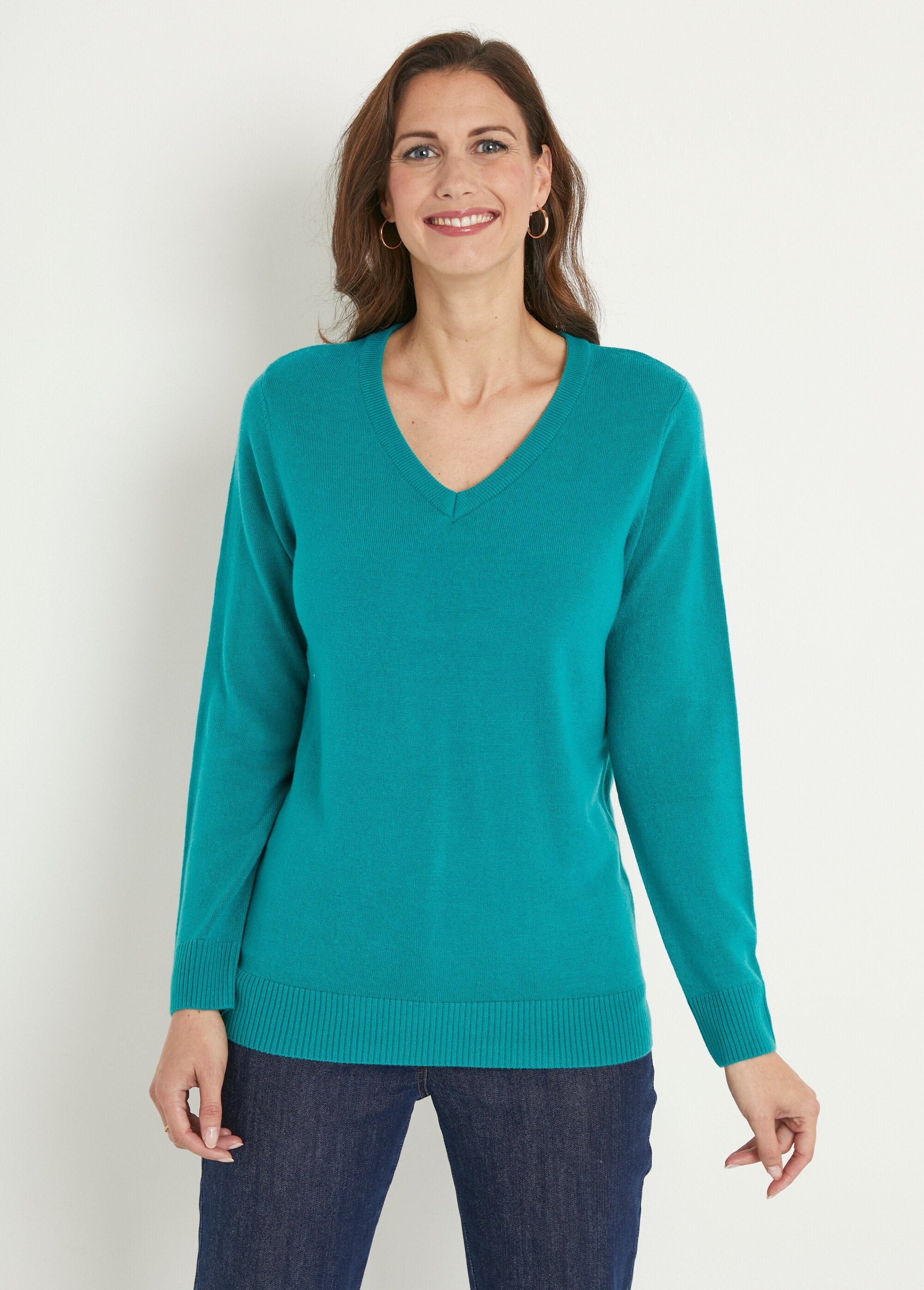 Pull_doux_col_V_manches_longues_Vert_FA1_slim