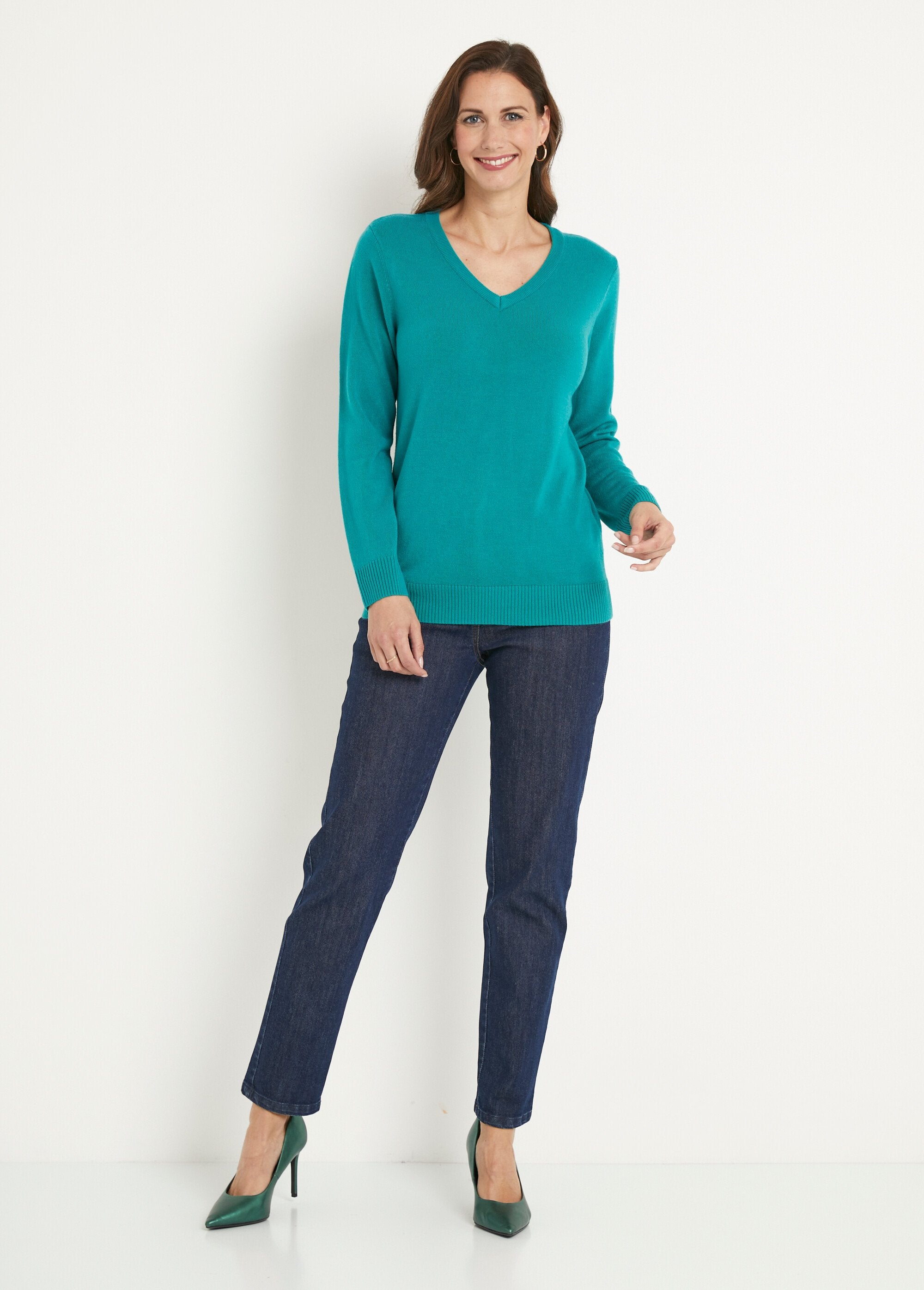 Pull_doux_col_V_manches_longues_Vert_SF1_slim