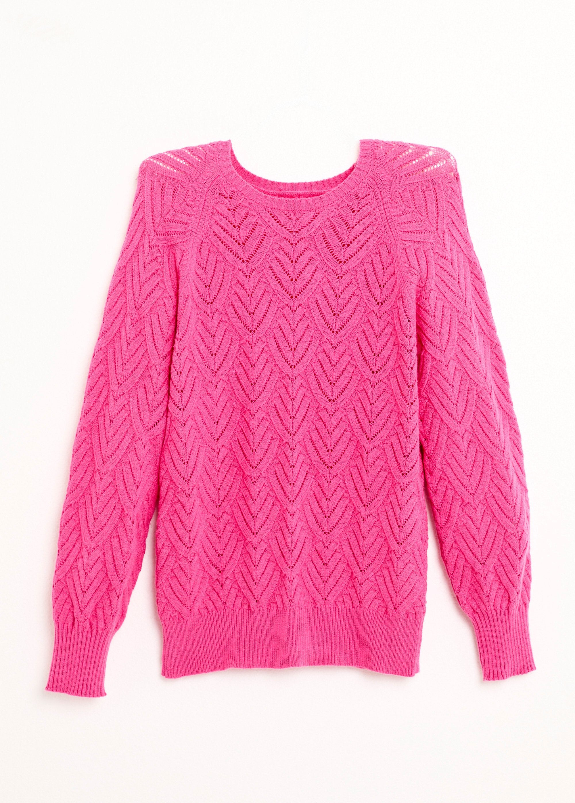 Pull_doux_court_col_rond_uni_ajouré_Rose_AP1_slim