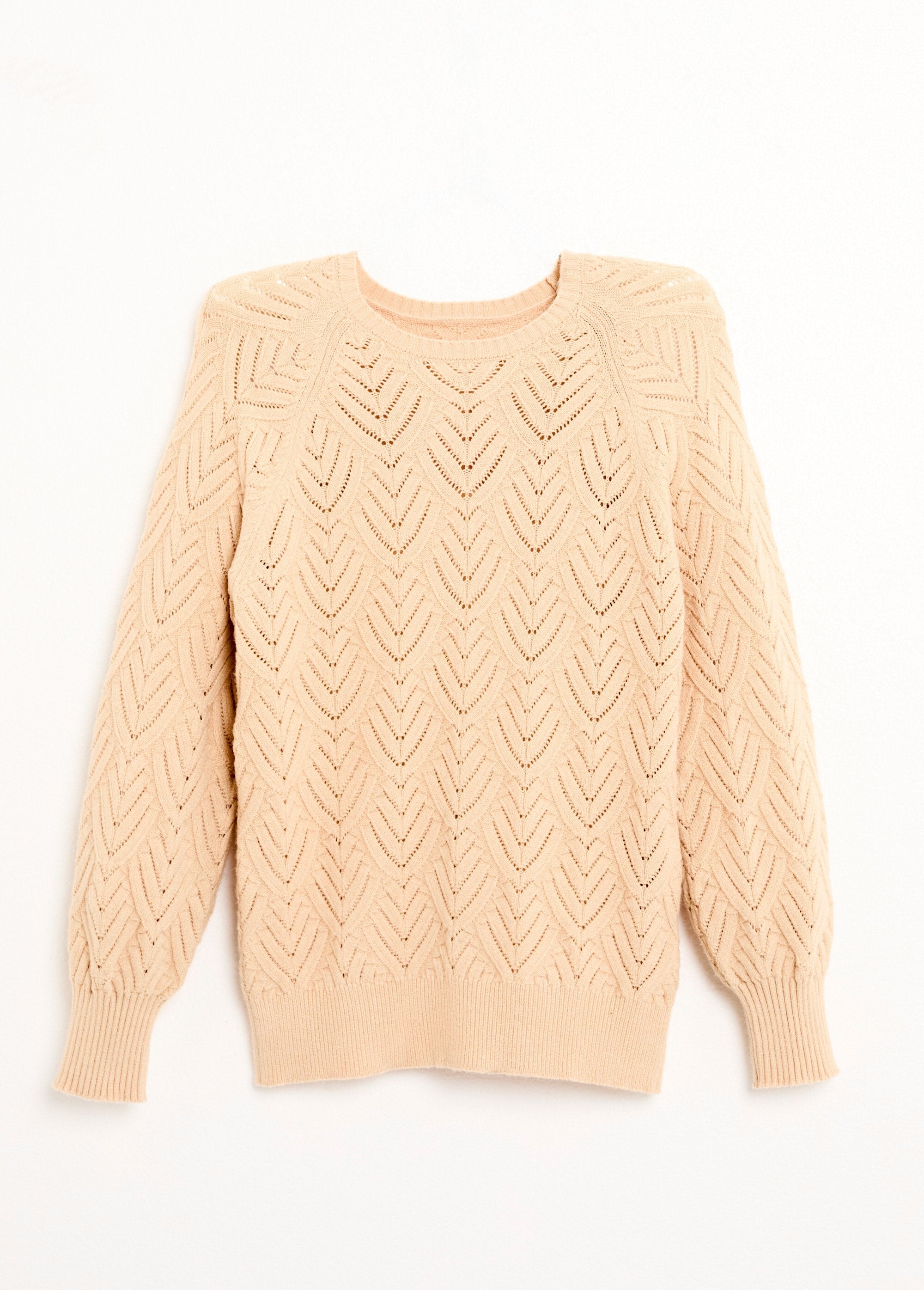 Pull_doux_court_col_rond_uni_ajouré_Beige_AP1_slim