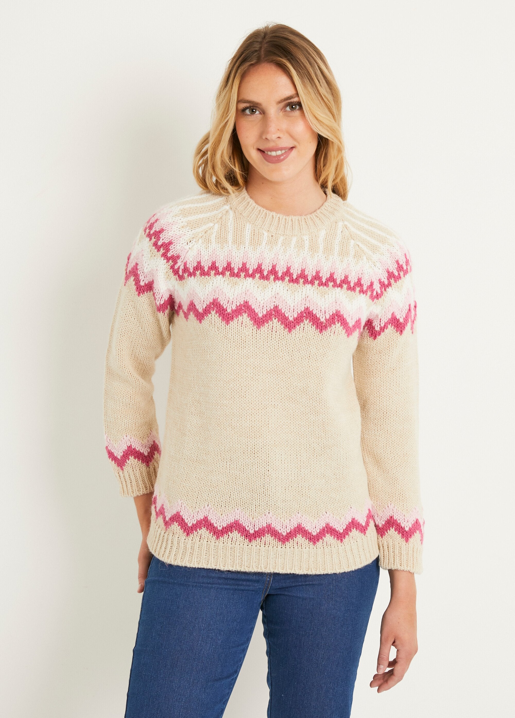 Pull_doux__jacquard_raglan_col_rond_Beige_et_rose_FA1_slim