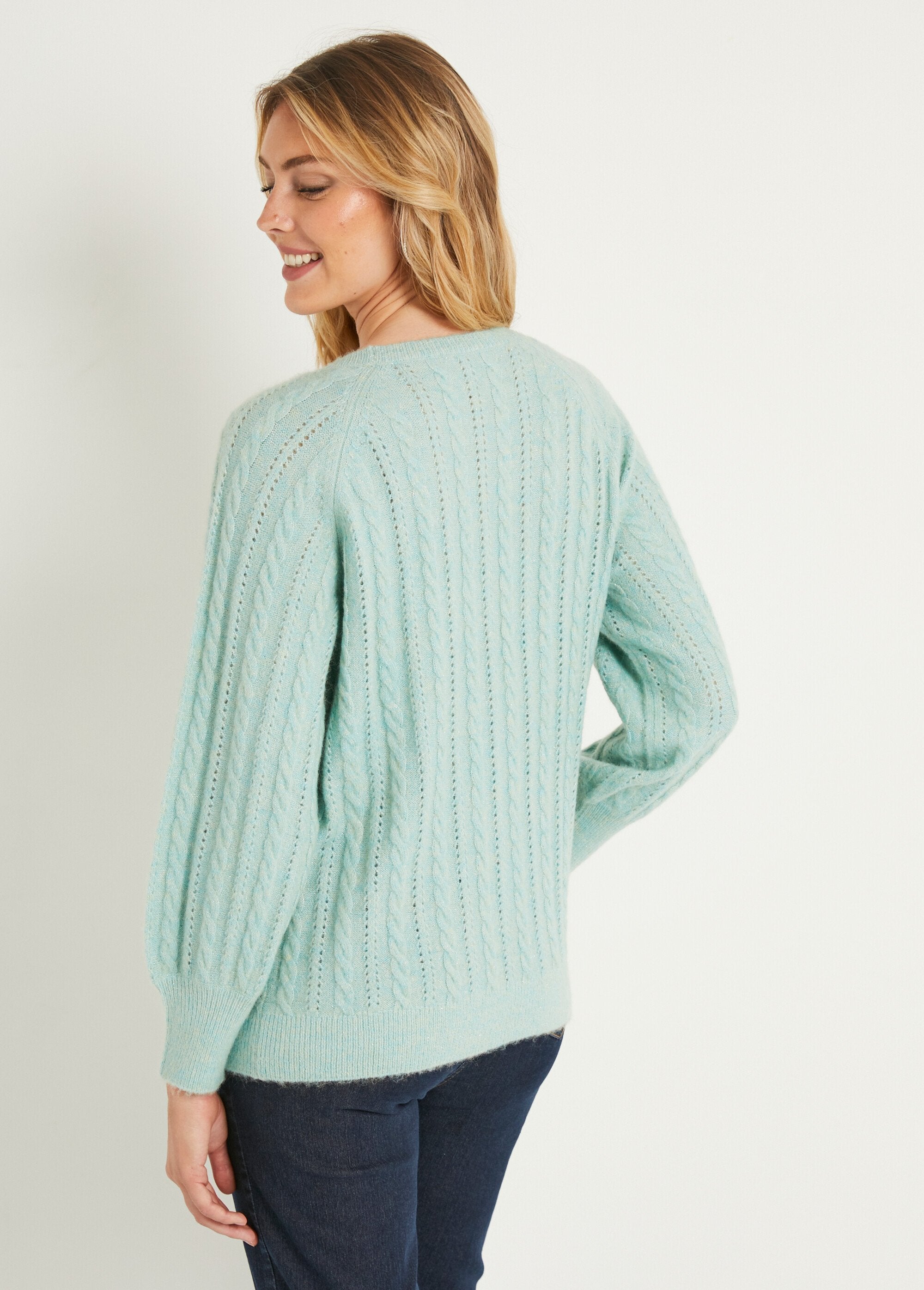 Pull_doux_maille_irisée_torsadée_ajourée_laine_Aqua_DO1_slim