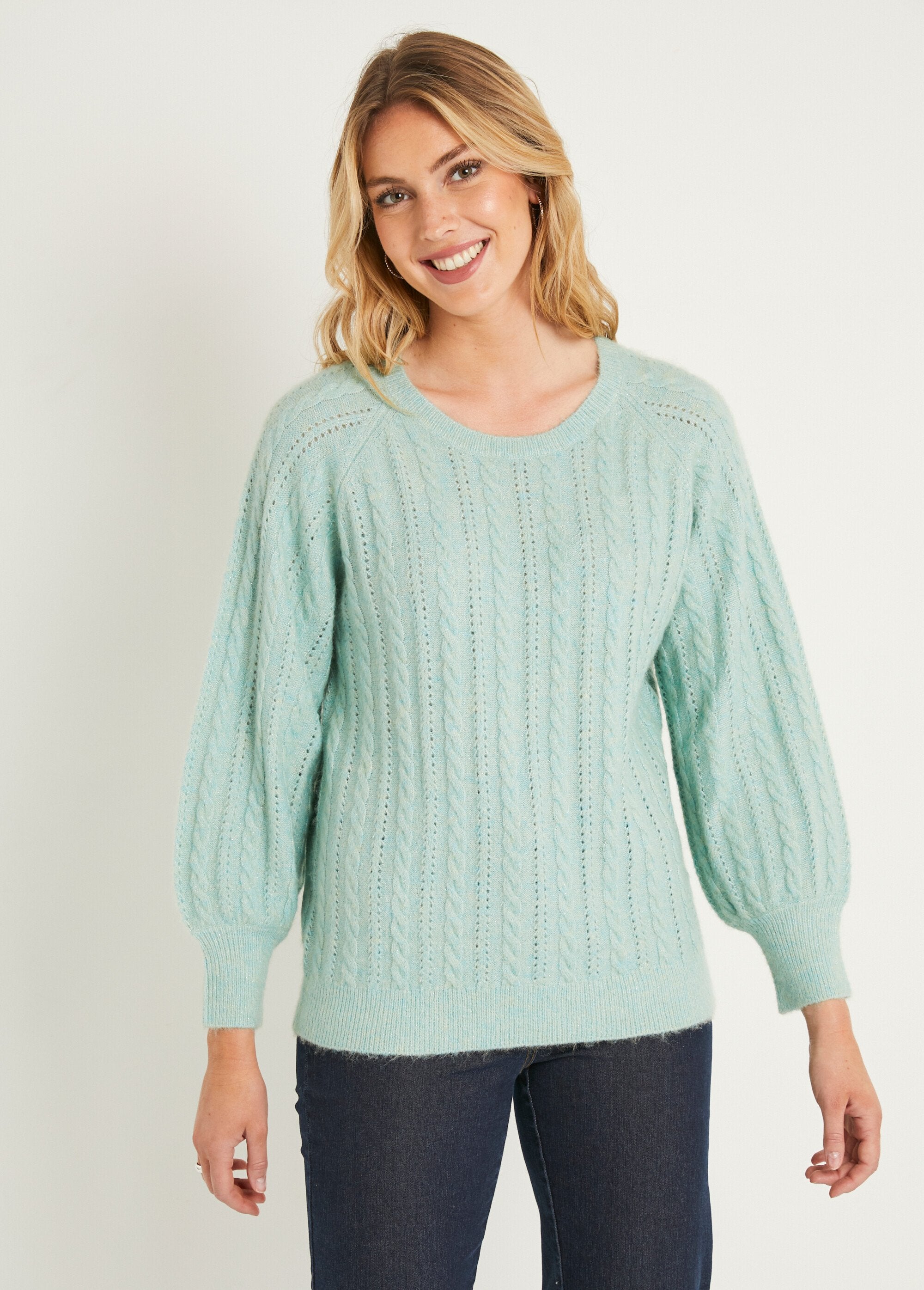 Pull_doux_maille_irisée_torsadée_ajourée_laine_Aqua_FA1_slim