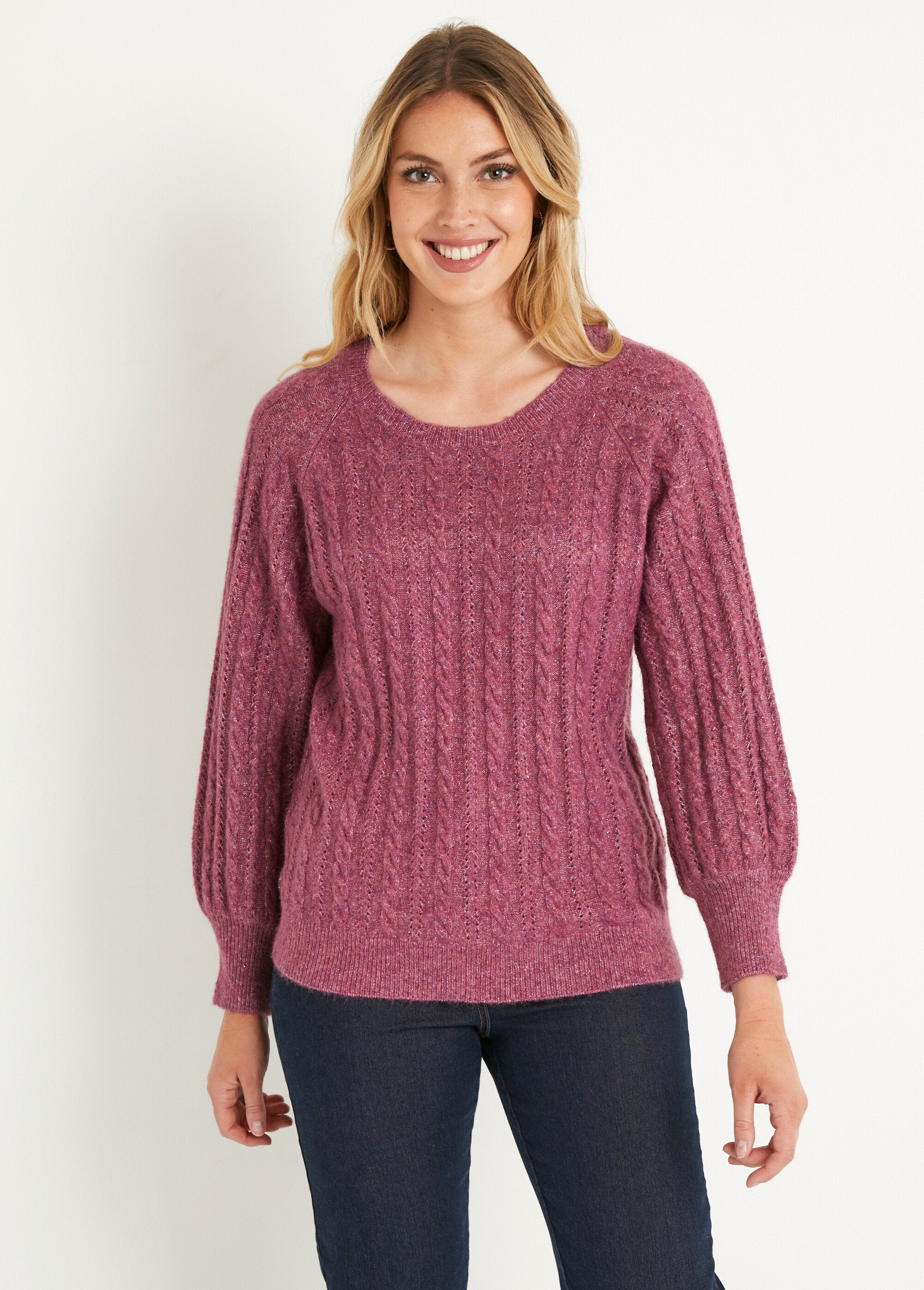 Pull_doux_maille_irisée_torsadée_ajourée_laine_Cassis_FA1_slim