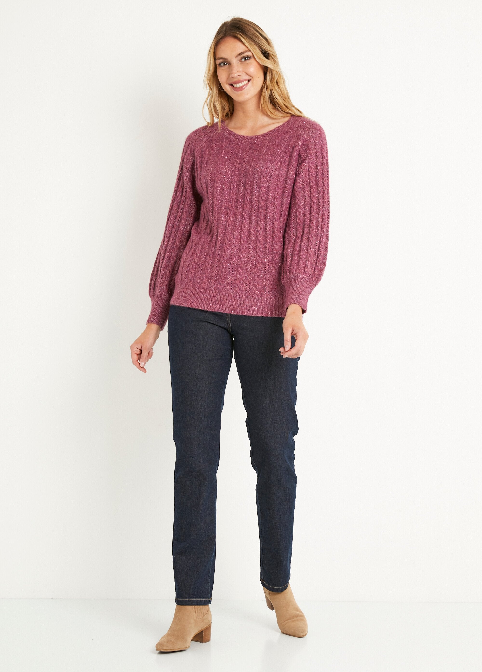 Pull_doux_maille_irisée_torsadée_ajourée_laine_Cassis_SF1_slim