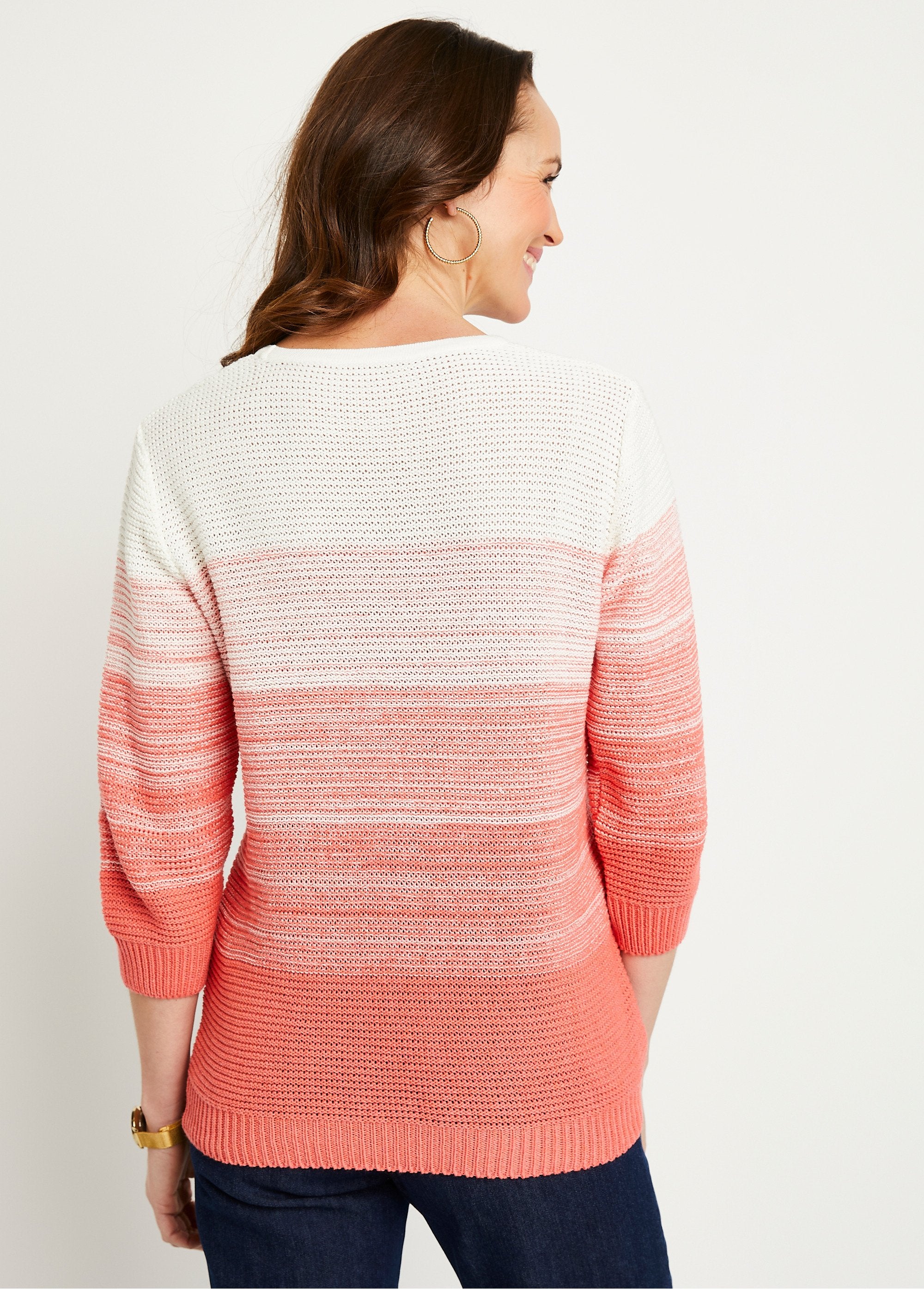 Pull_doux_manches_3/4_coton_Blanc_et_corail_DO1_slim