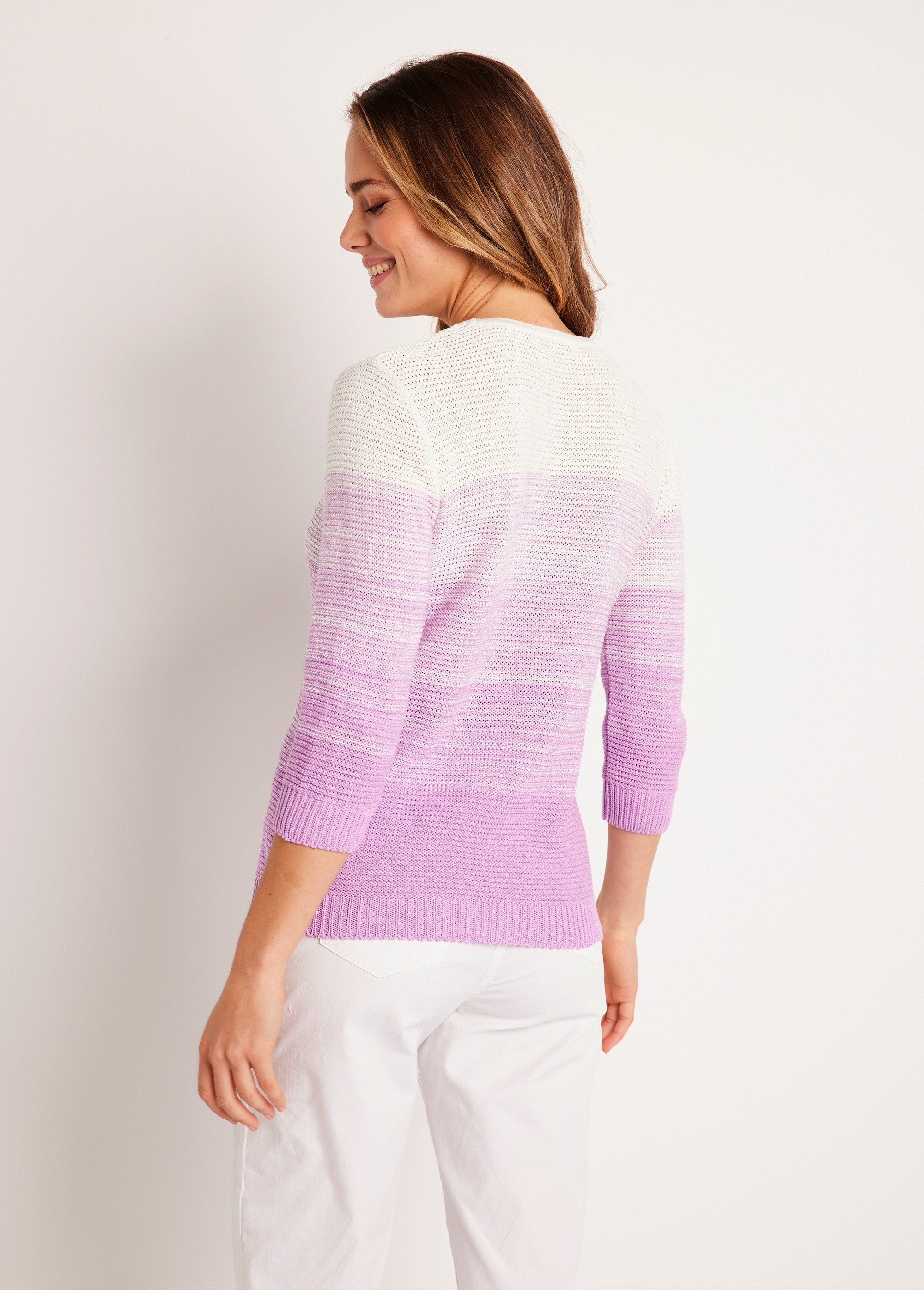 Pull_doux_manches_3/4_coton_Blanc_et_mauve_DO1_slim