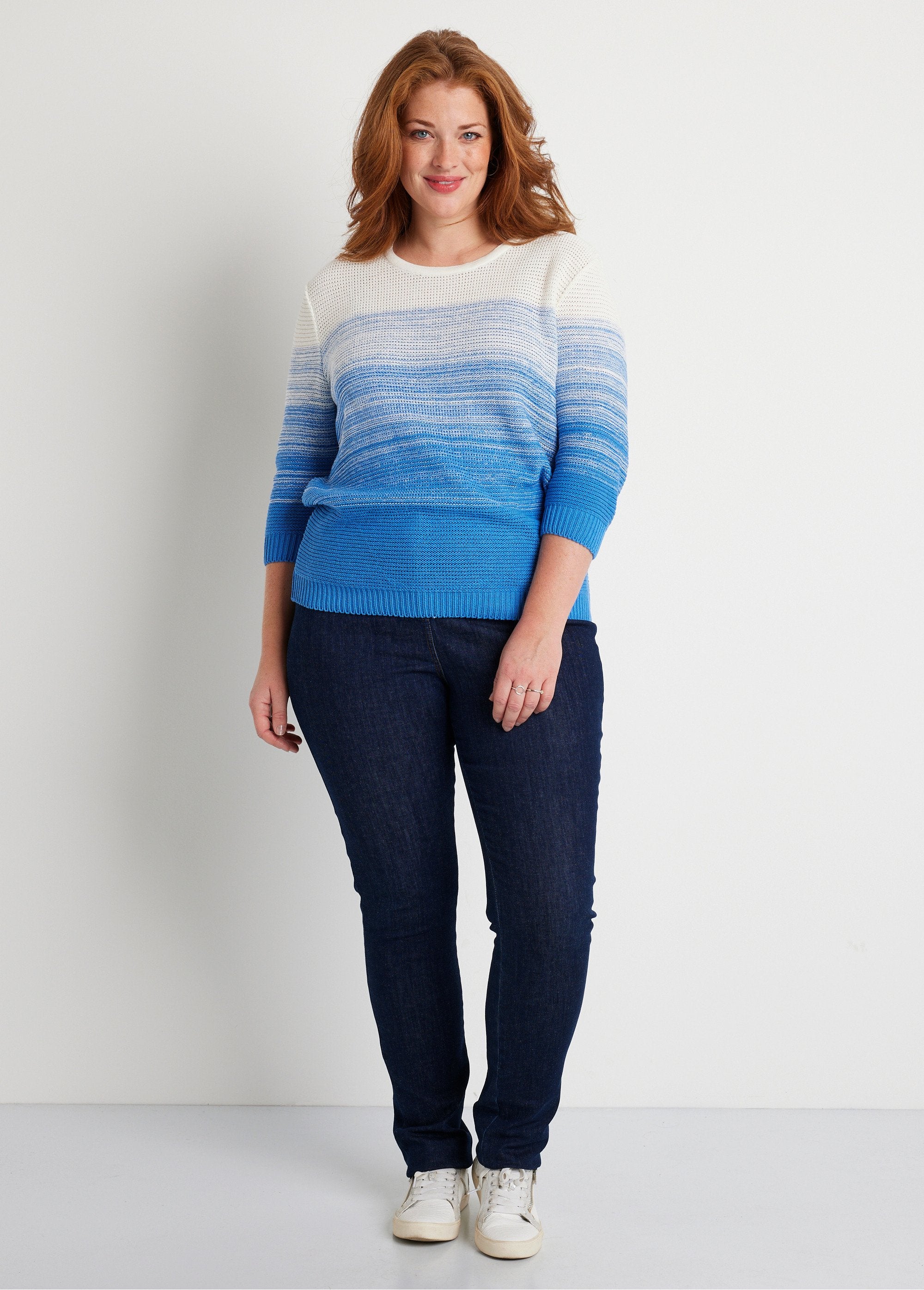 Pull_doux_manches_3/4_coton_Blanc_et_bleu_SF1_curvy