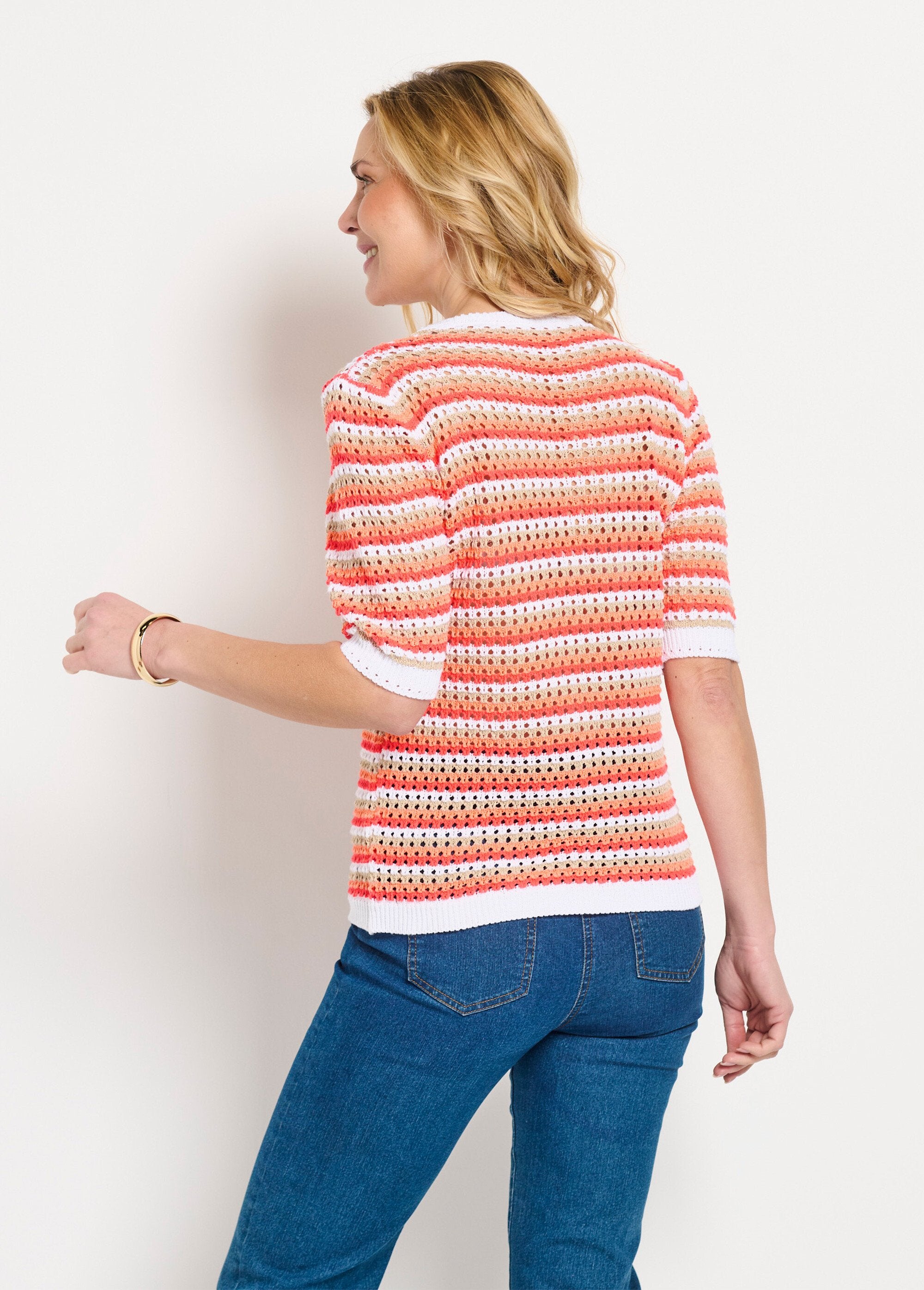 Pull_doux_rayé_ajouré_court_manches_courtes_Raye_corail_DO1_slim