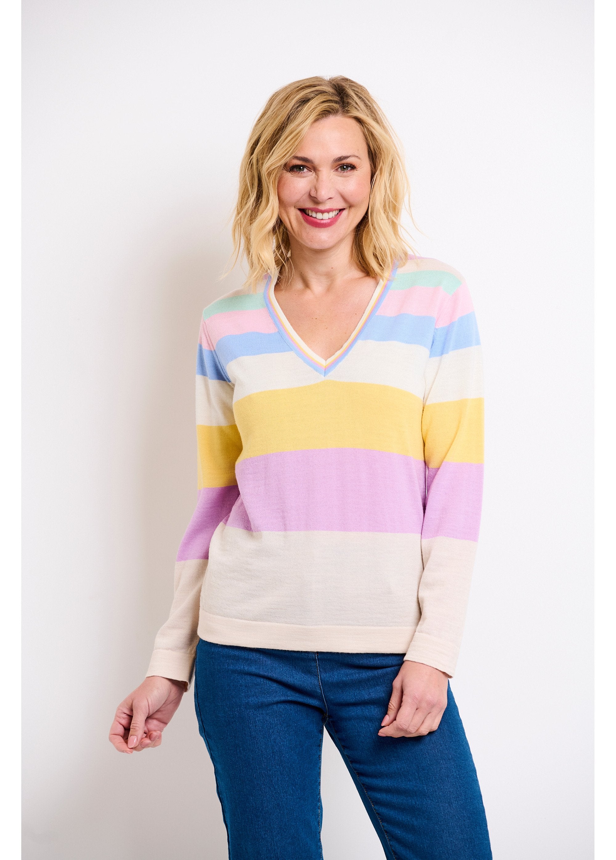 Pull_doux_rayé_col_V_laine_mérinos_Multicolore_FA1_slim