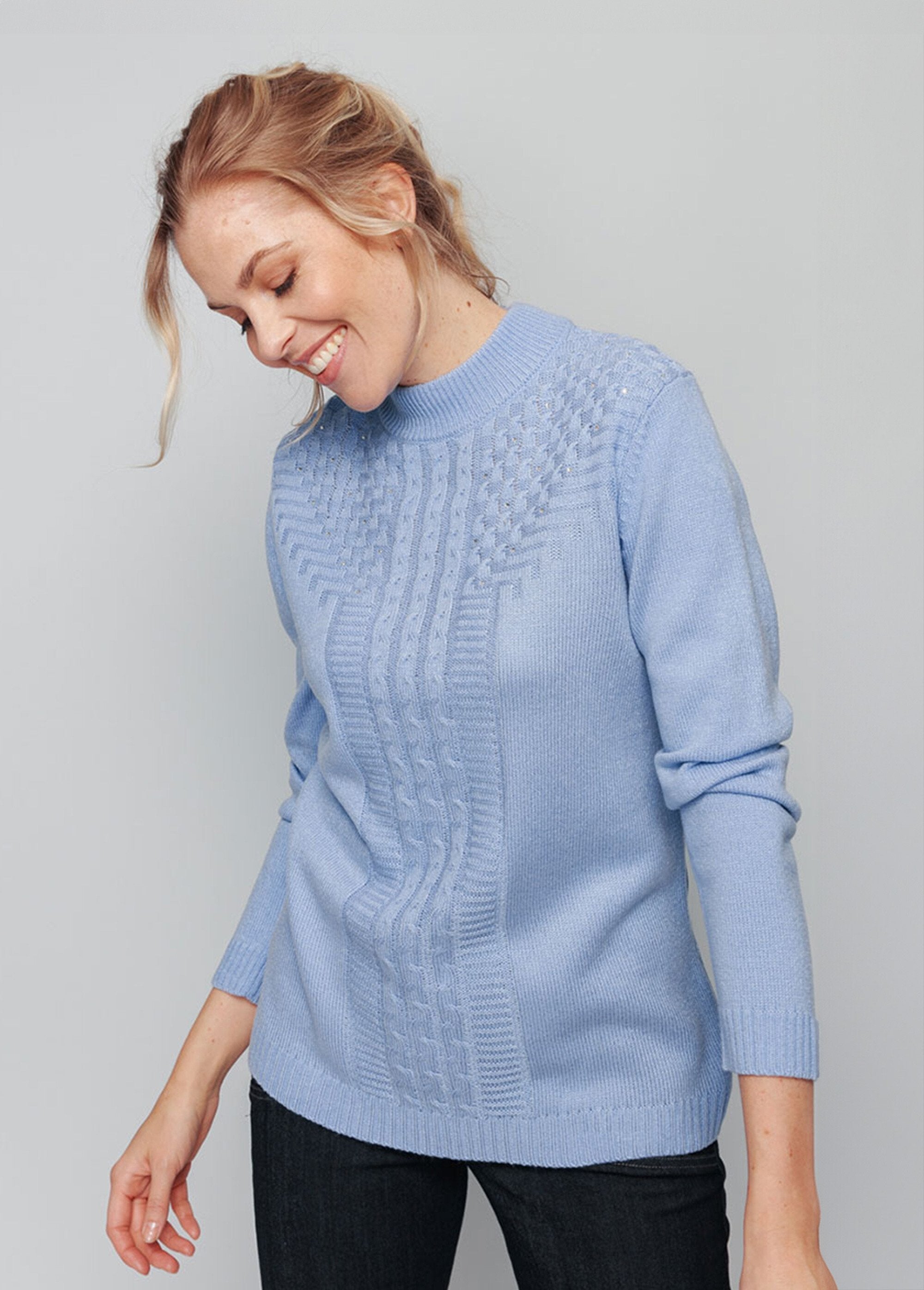 Pull_doux_torsades_côtes_strass_col_montant_Bleu_FA1_slim