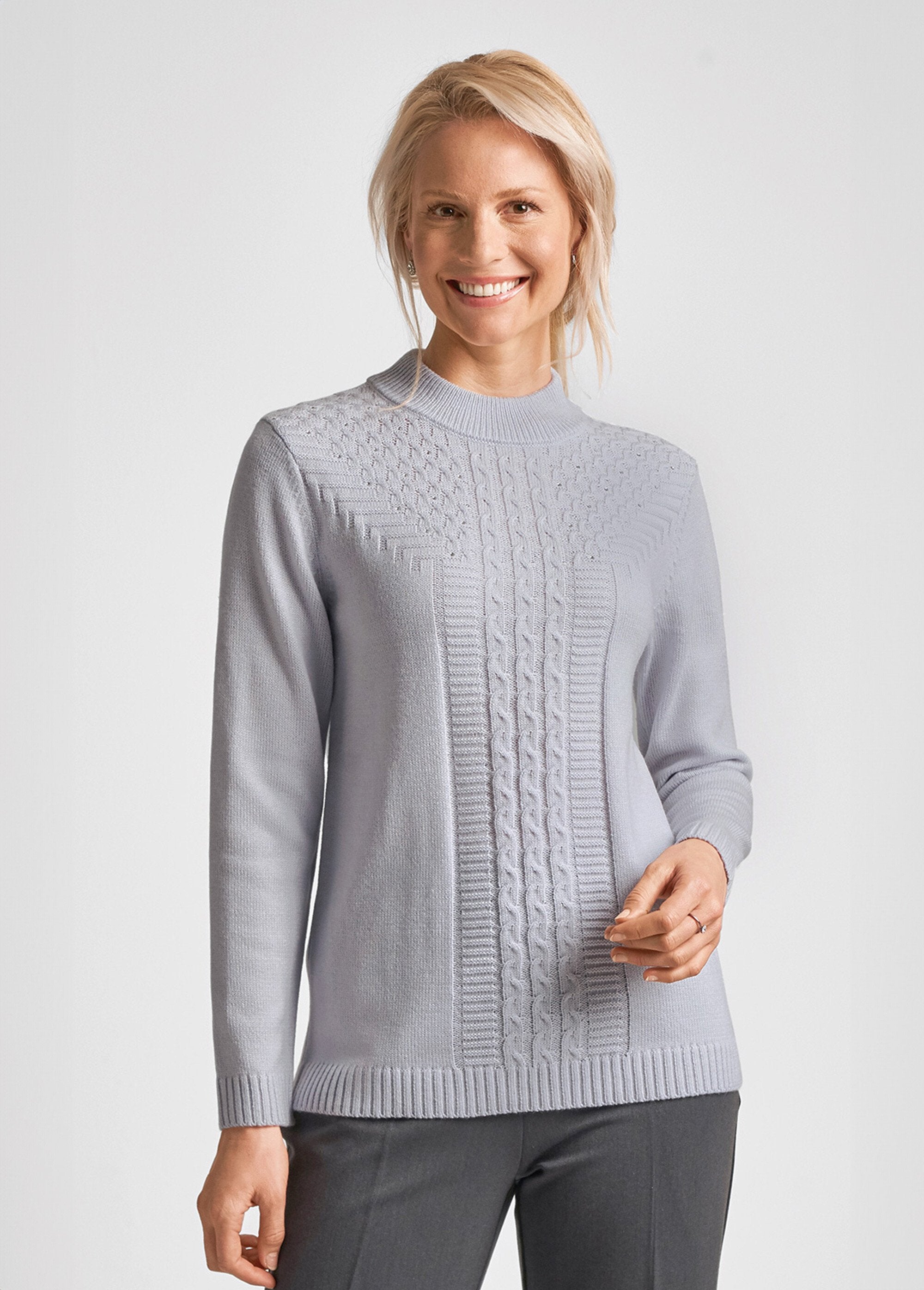 Pull_doux_torsades_côtes_strass_col_montant_Argent_FA1_slim