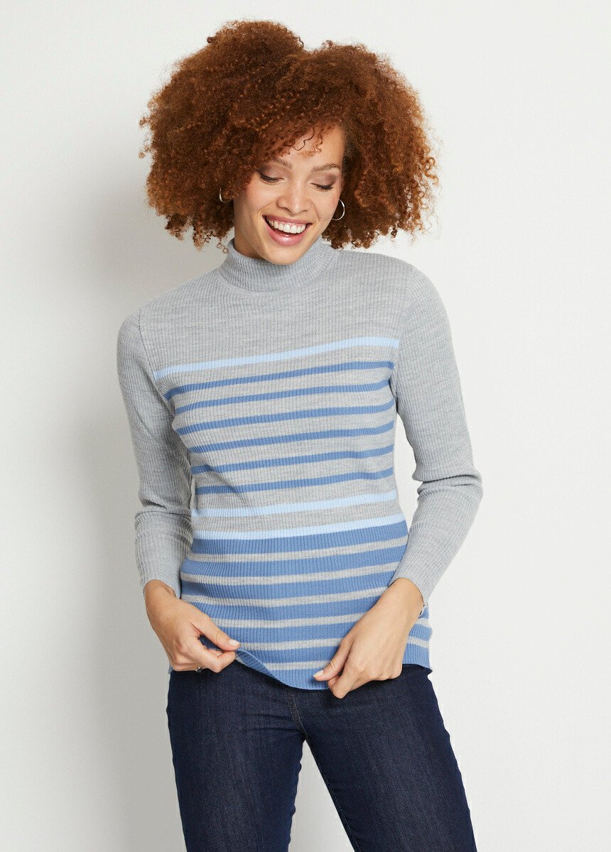 Pull_court_col_montant_maille_côtelée_Raye_bleu_FA1_slim