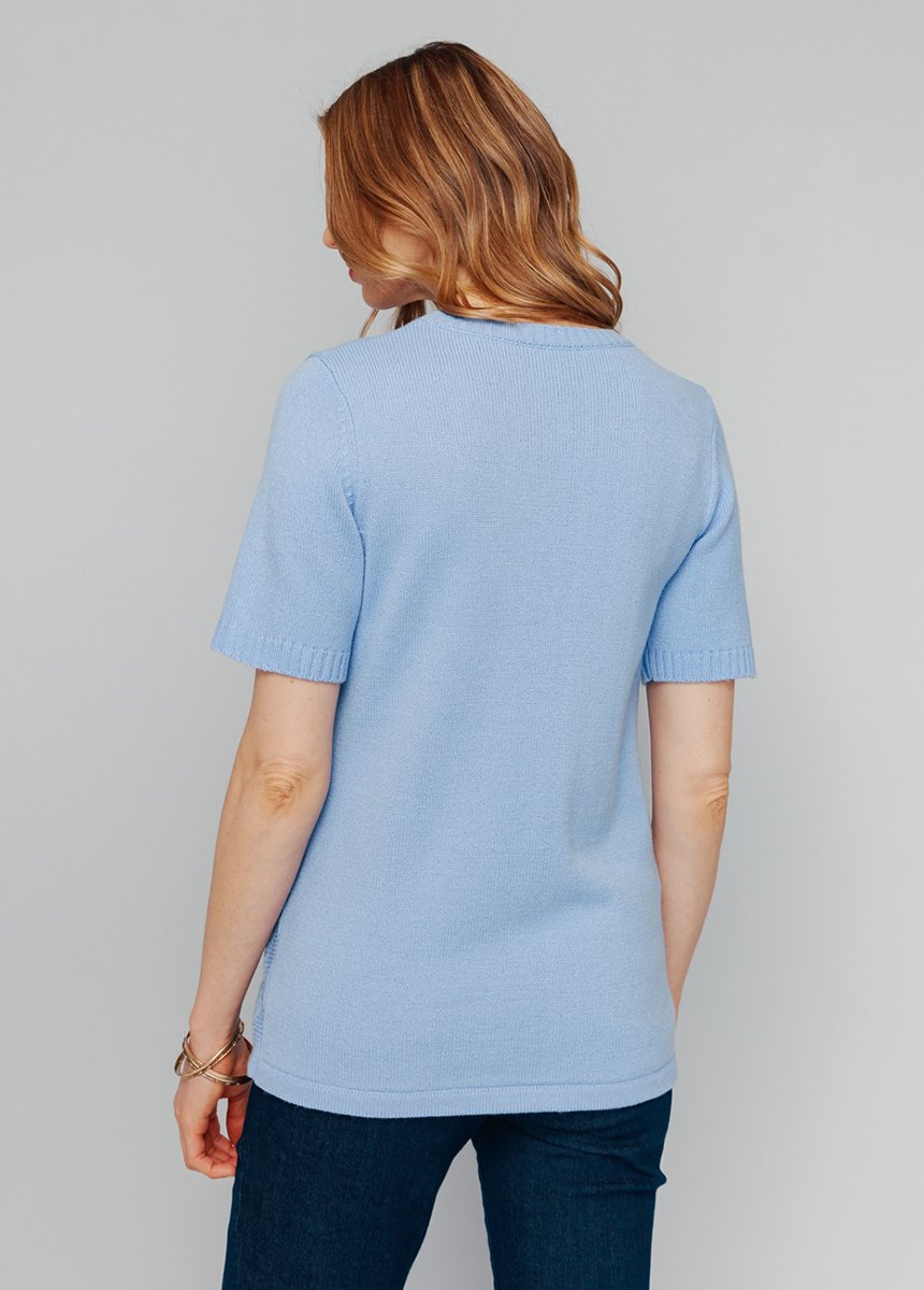 Pull_ajouré_perlé_manches_courtes_Bleu_DO1_slim