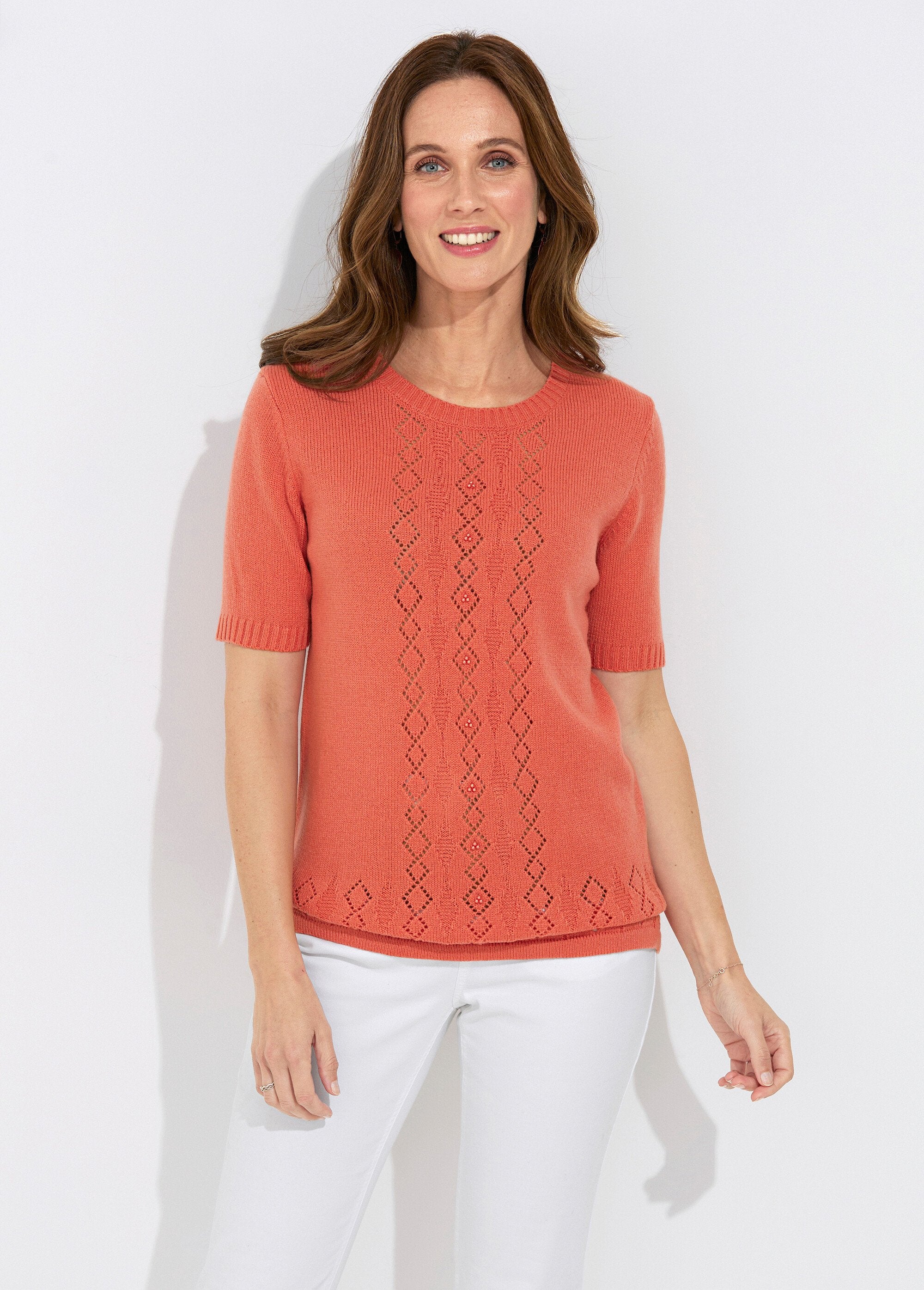 Pull_ajouré_perlé_manches_courtes_Corail_FA1_slim