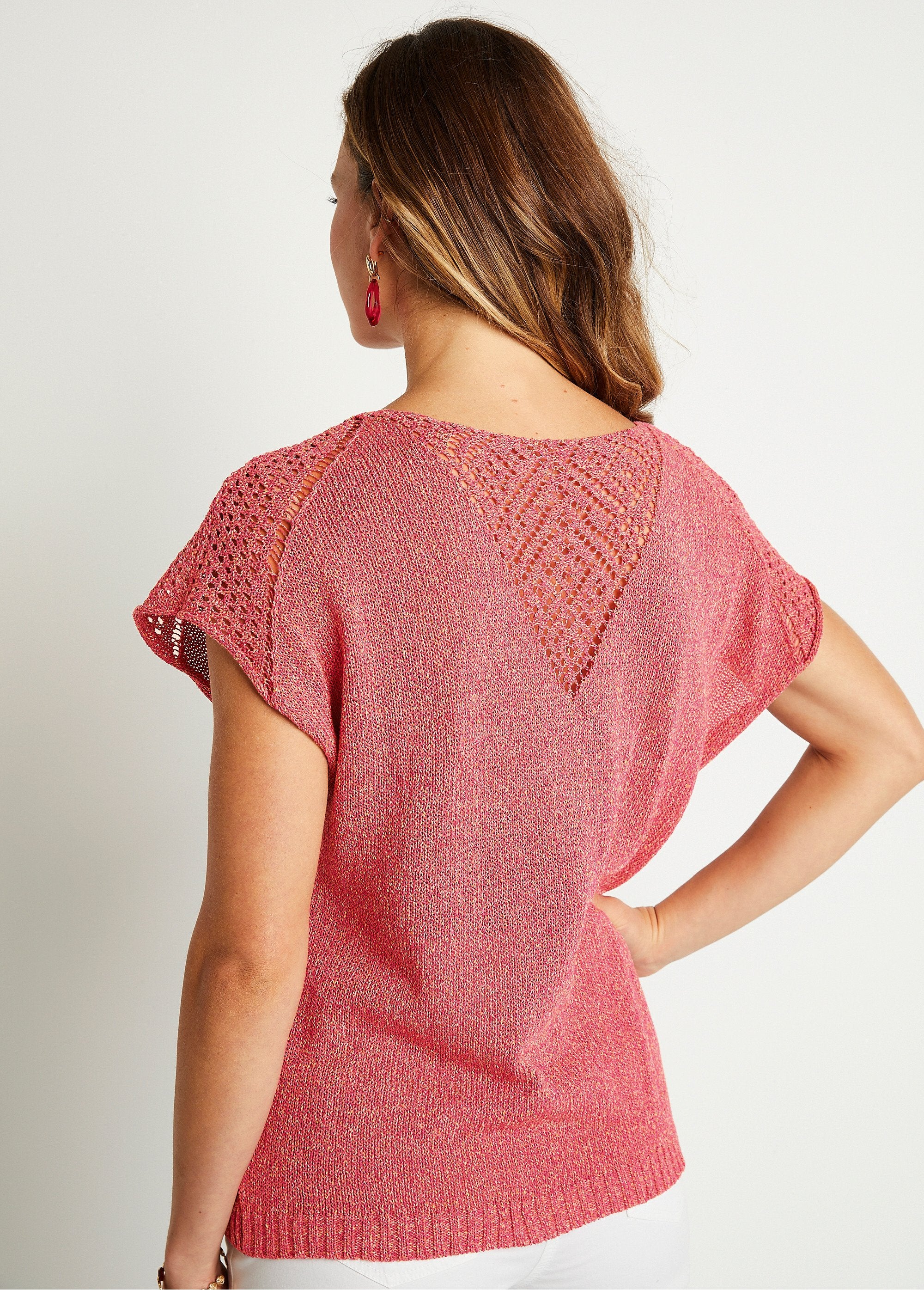 Pull_fin_ajouré_manches_courtes_Fuchsia_DO1_slim