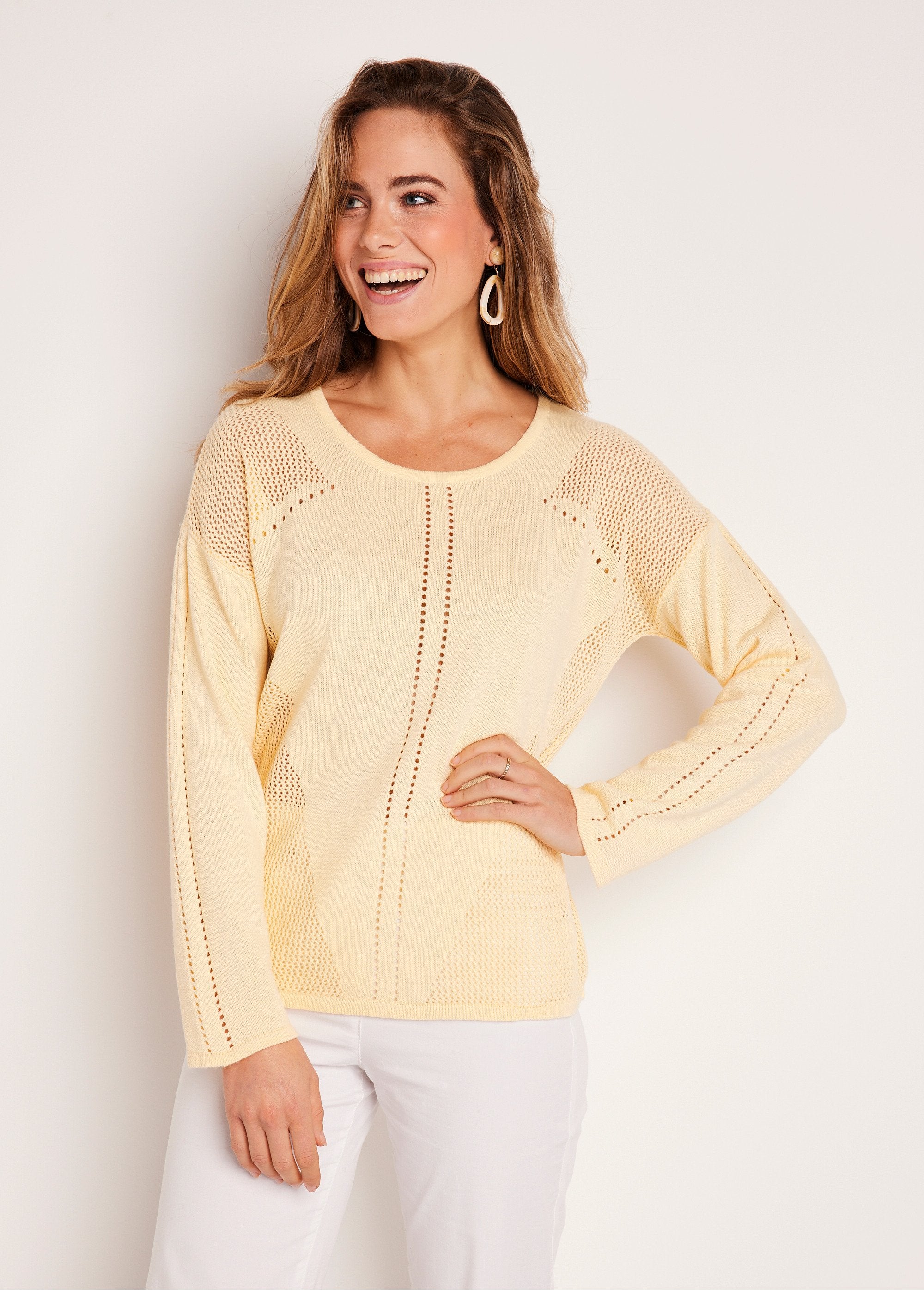 Pull_fin_ajouré_manches_longues_Vanille_FA1_slim