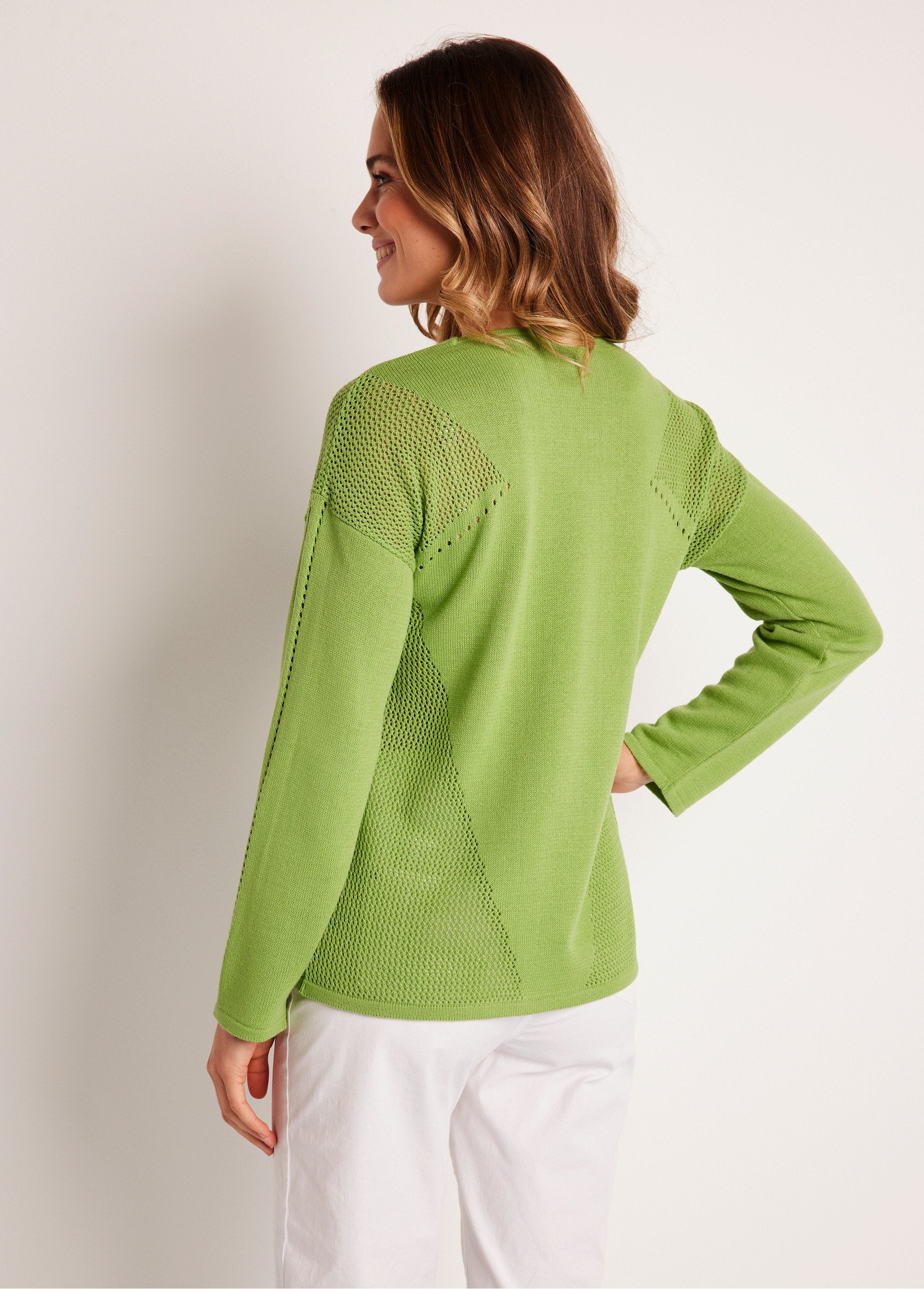 Pull_fin_ajouré_manches_longues_Vert_DO1_slim