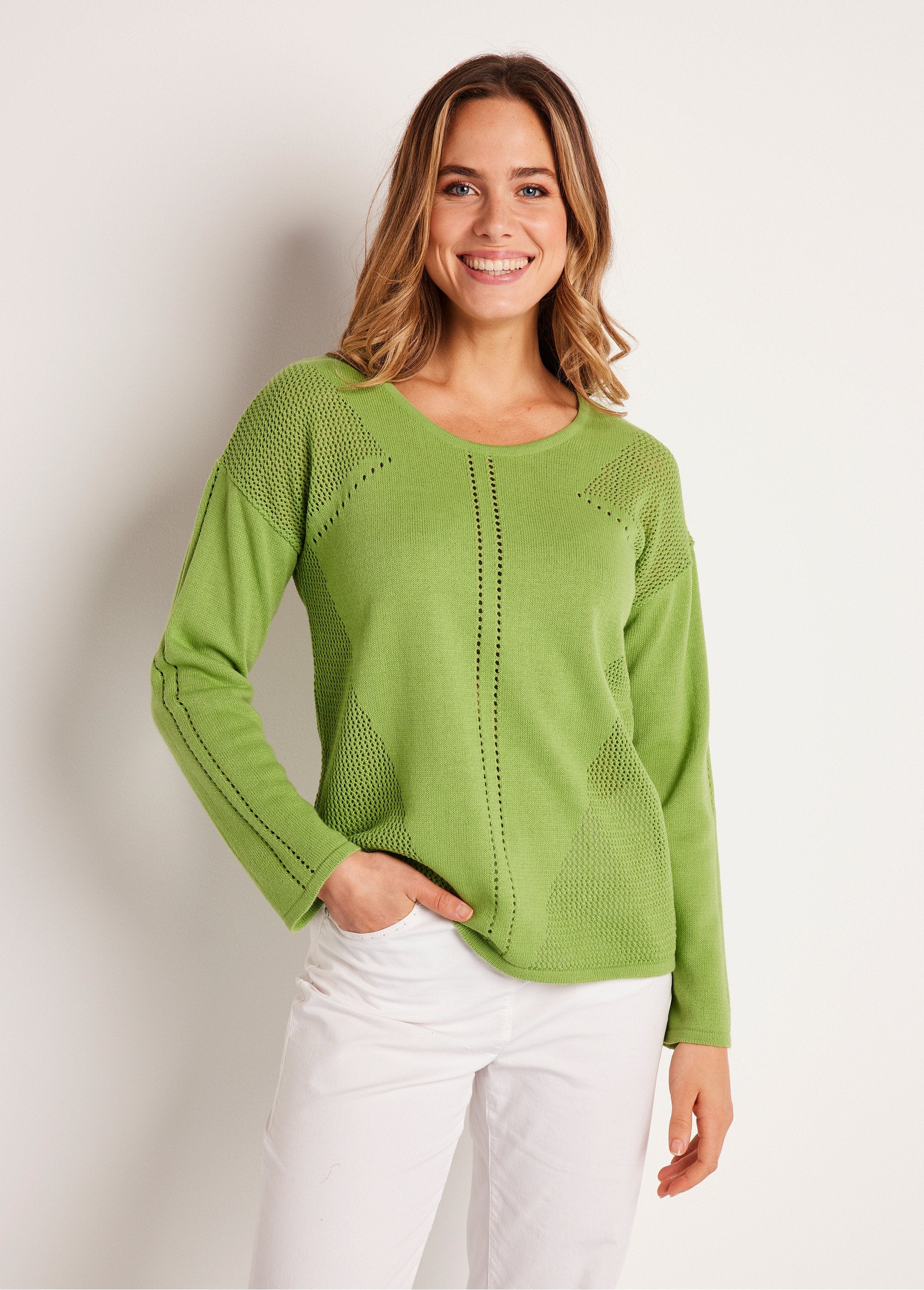 Pull_fin_ajouré_manches_longues_Vert_FA1_slim