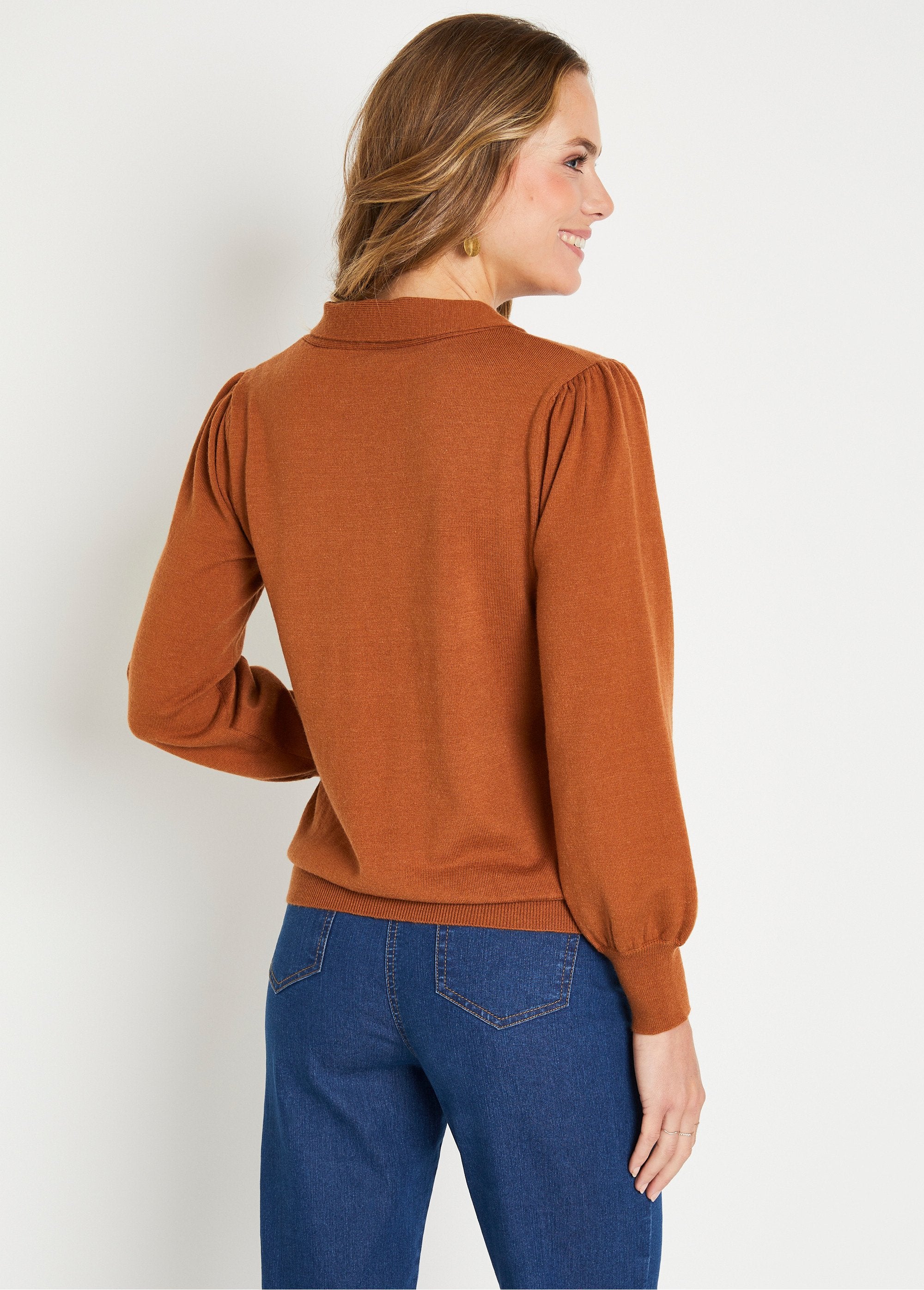 Pull_fin_col_cravate_mélange_laine_Caramel_DO1_slim