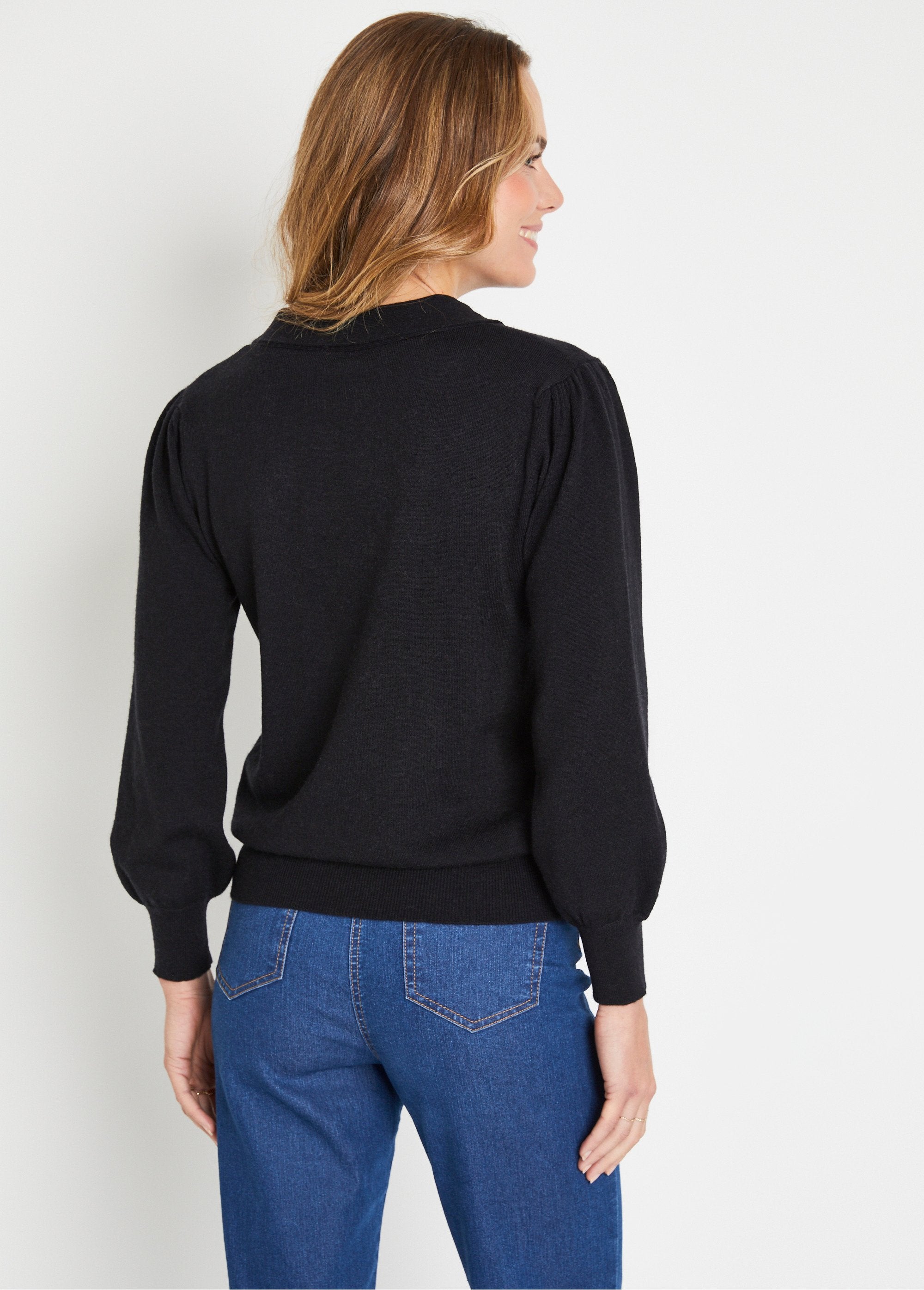 Pull_fin_col_cravate_mélange_laine_Noir_DO1_slim