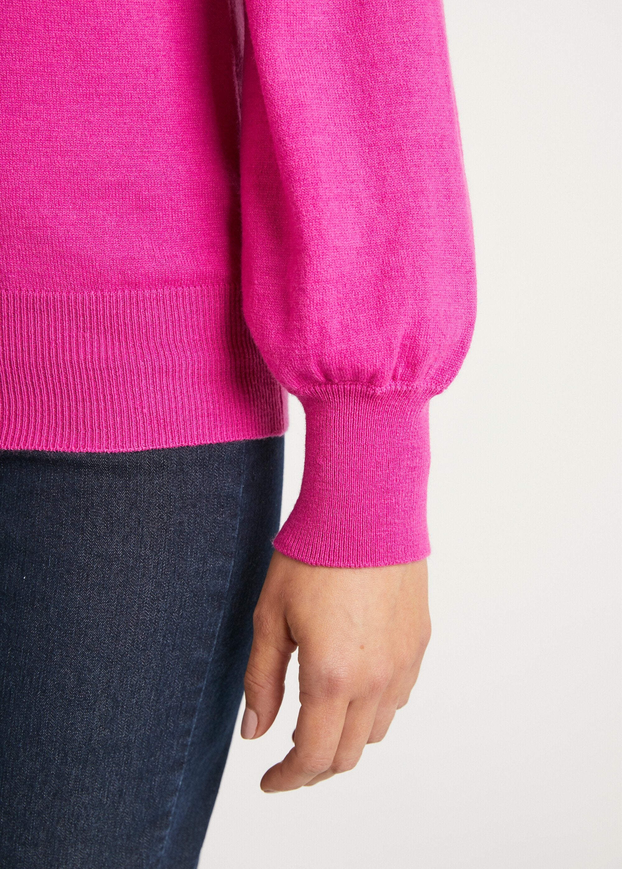 Pull_fin_col_cravate_mélange_laine_Fuchsia_DE2_slim