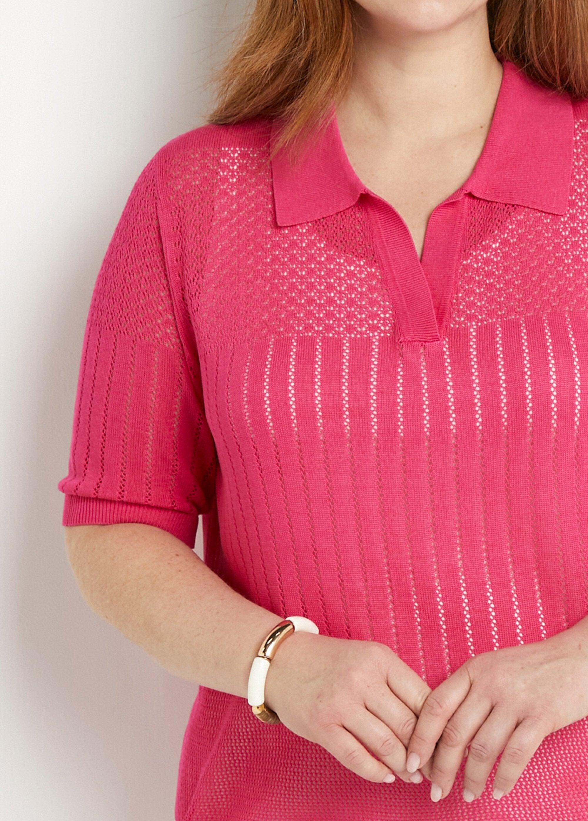 Pull_fin_col_polo_ajouré_manches_courtes_Fuchsia_DE1_curvy