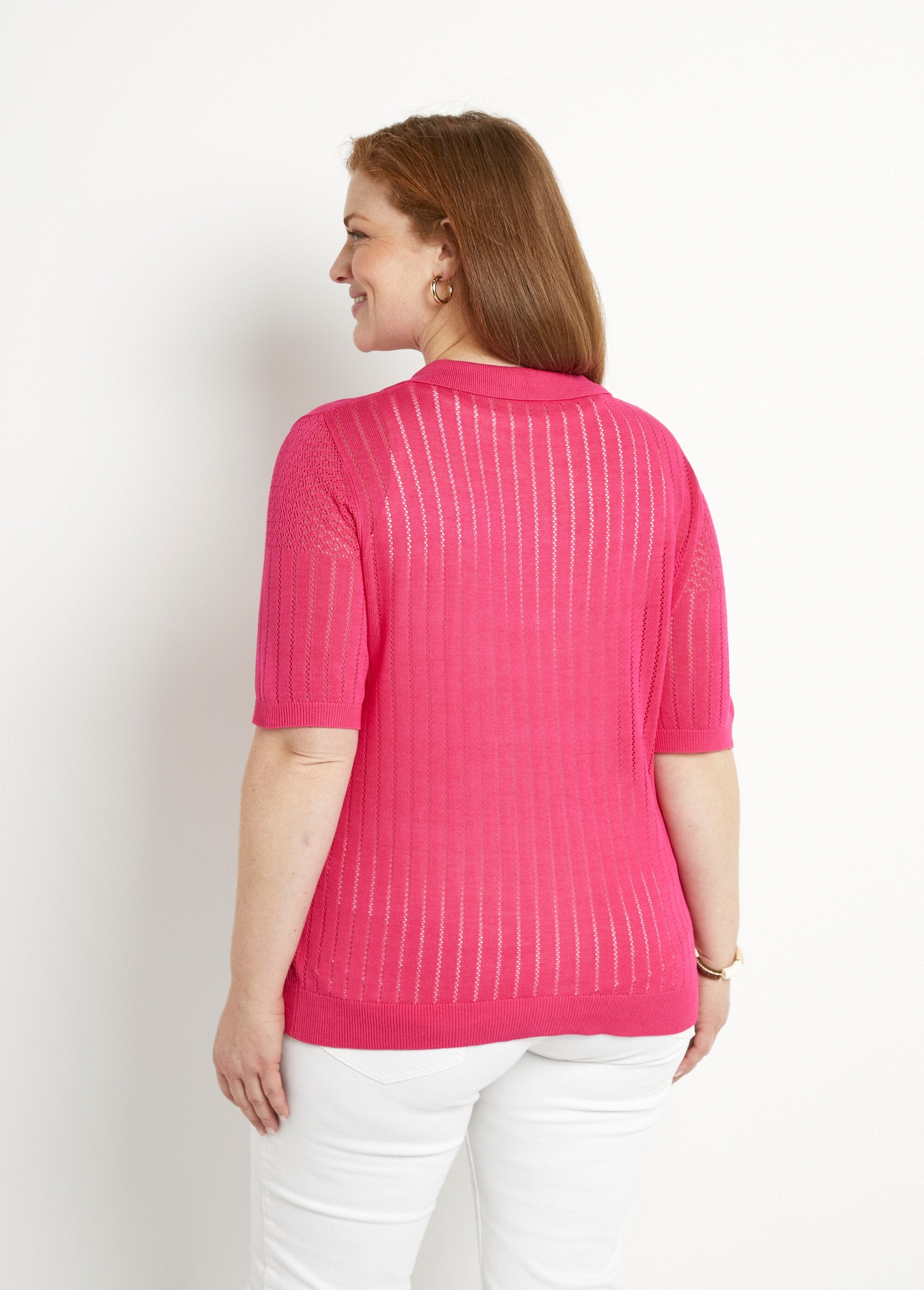 Pull_fin_col_polo_ajouré_manches_courtes_Fuchsia_DO1_curvy